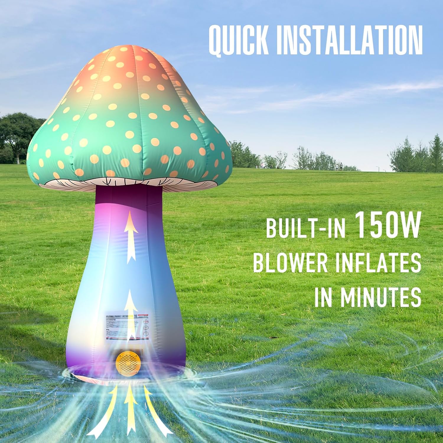 6 FT LED Inflatable Mushroom with Built‑in Fan, Light Strip & Remote Control – Outdoor Garden, Backyard, Stage, Pathway & Holiday Party Decor