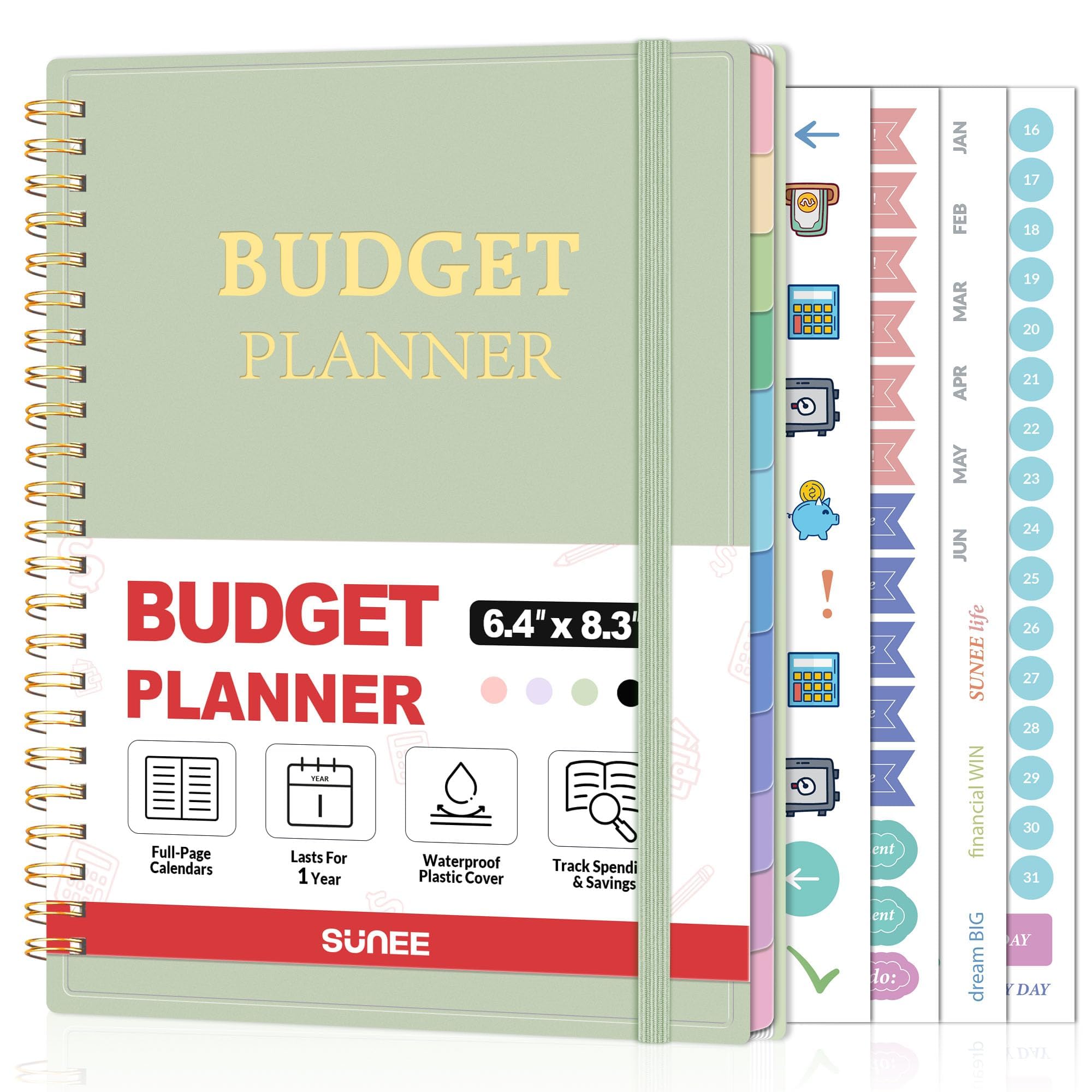 SUNEE Budget Planner - Monthly Budget Book with Expense Tracker Notebook, Undated 12 Month Bill Organizer & Finance Planner to Manage Your Money, A5(