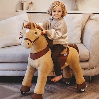 Ride on Horse Ride on Toys Riding Horse Ride on Pony for Toddlers 3-4 with Brake Essential Model E (30" Height/Size 3/ Light Brown) Riding Toys for Kids Gifts Plush Animal Pony Ride E336