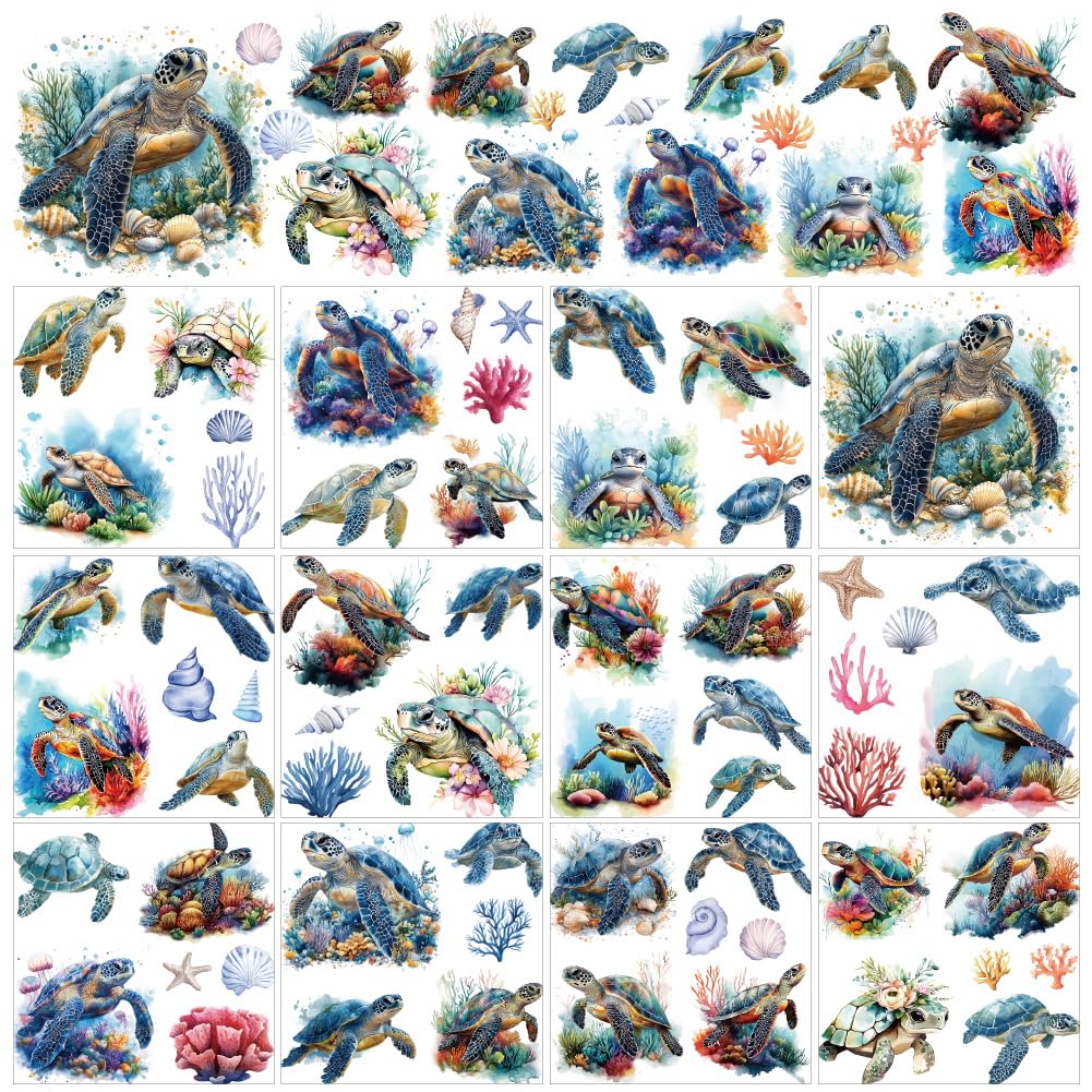 Autocollants de transfert tortues de mer, décoration fenêtre thème océan et corail, 12 motifs