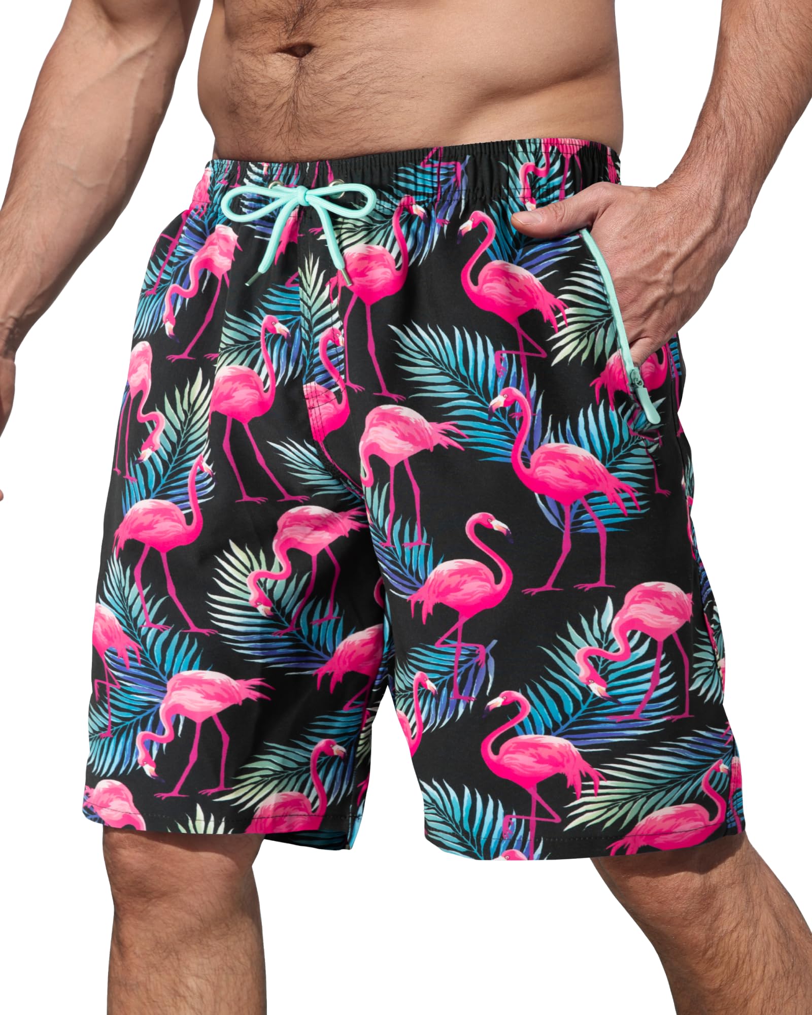 BOJIN Mens Swim Trunks with Zipper Pockets Quick Dry 9 Inch Bathing Suit Board Shorts Beach Swimsuits