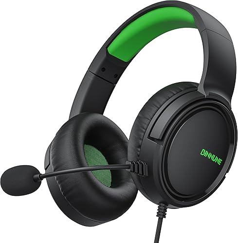 BINNUNE Gaming Headset with Mic for PS4 PS5 Xbox Series X|S Xbox 1 PC NS, Wired Gaming Headphones with Microphone for PS 4|5 Xbox1 Negro Verde,Gris