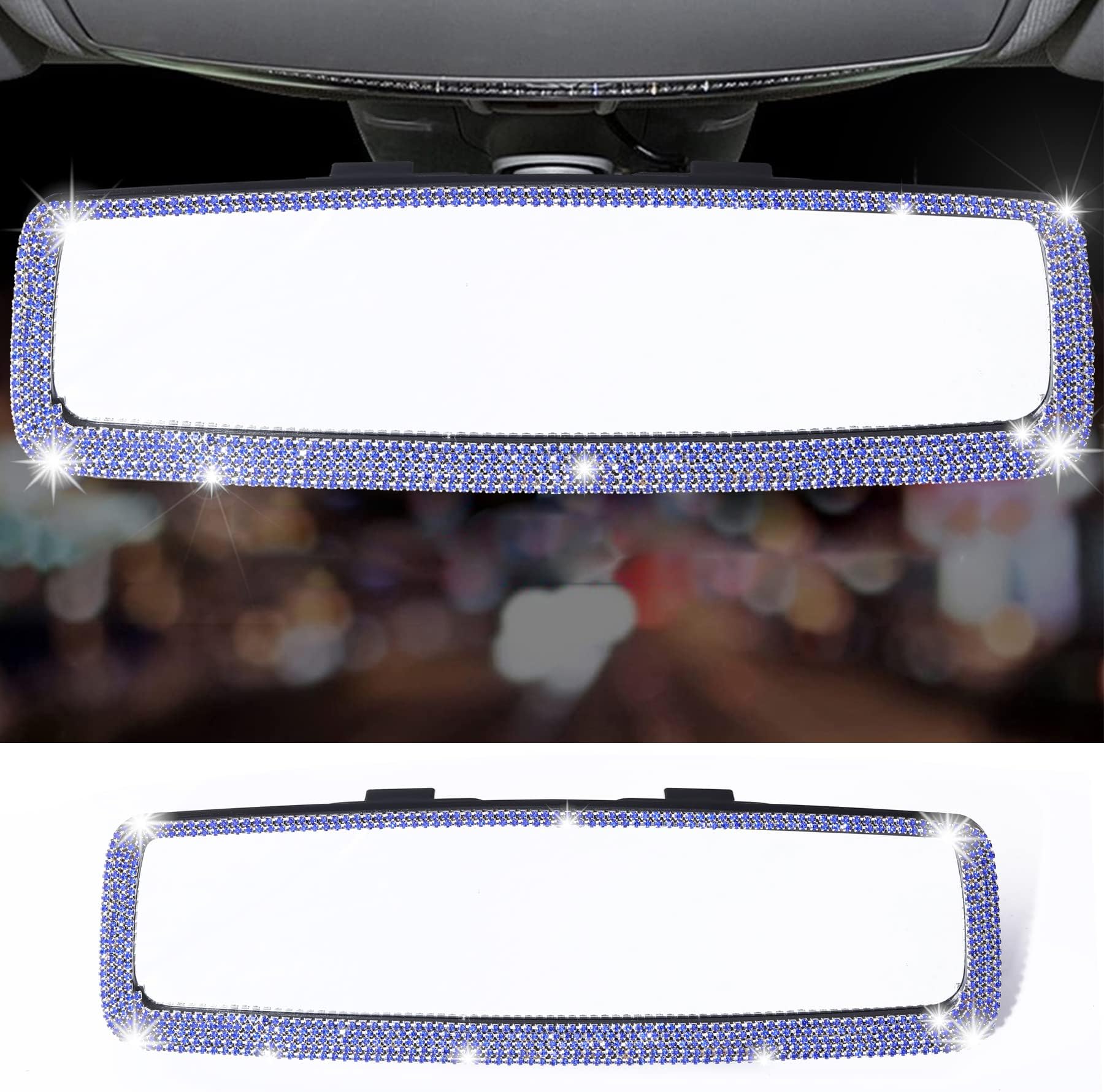 LivTee Bling Car Rearview Mirror, HD Glass Car Decoration for Women & Teens - Blue