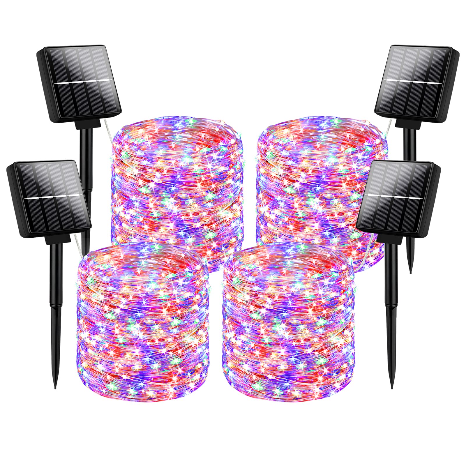 Brightever4-Pack Solar Outdoor String Lights 288FT, Each 72FT 200 LED Solar Powered Multicolored Fairy Lights Waterproof, 8 Modes RGB Twinkle Lights for Christmas, Halloween Decorations