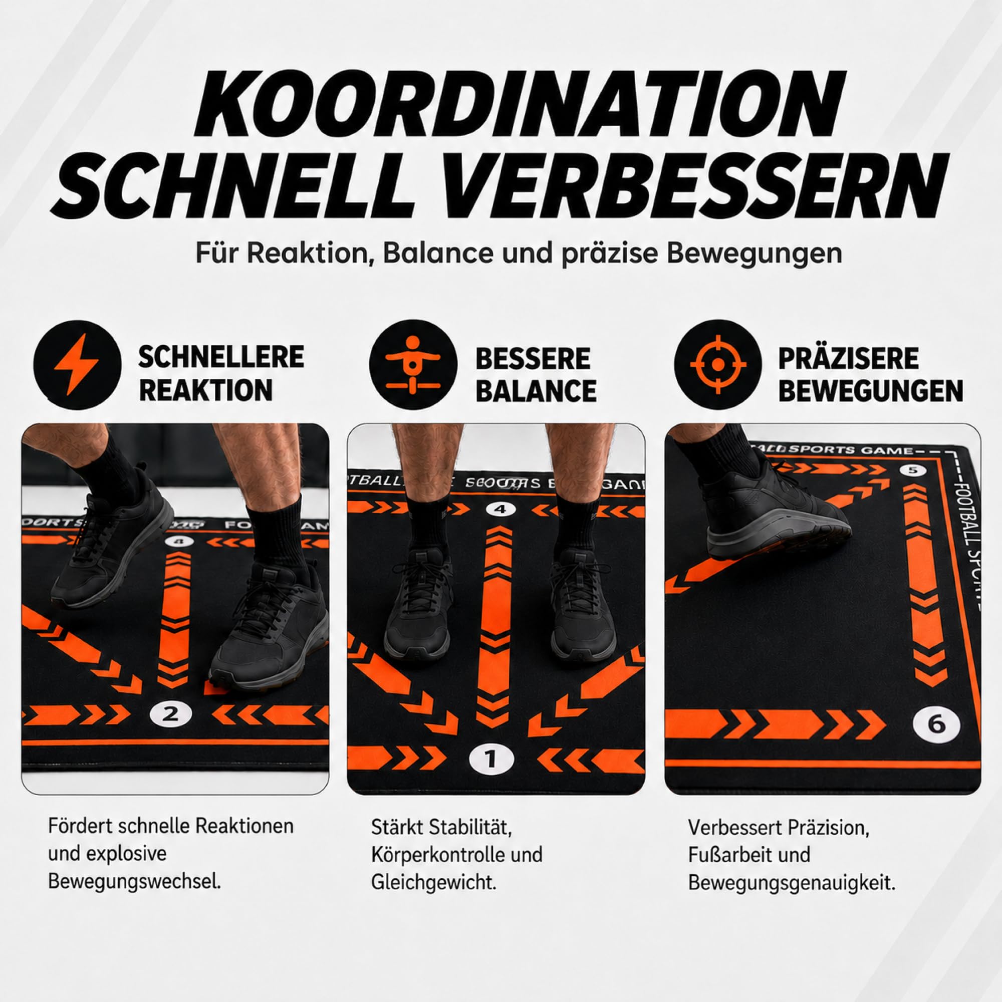 Kyto Sports Fußballmatte Kinder 60x90 cm Orange, Kicktrack Trainingshilfe für Dribbling und Koordination, rutschfeste Kickmatte für Ballgefühl und Agility, Fußball Trainingszubehör für Jugendliche