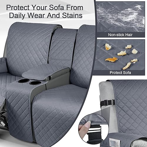 Miniatura 5 de KinCam Funda 100% impermeable para sofá biplaza reclinable con consola, fundas antideslizantes para sofá reclinable de 2 asientos, funda de sofá
