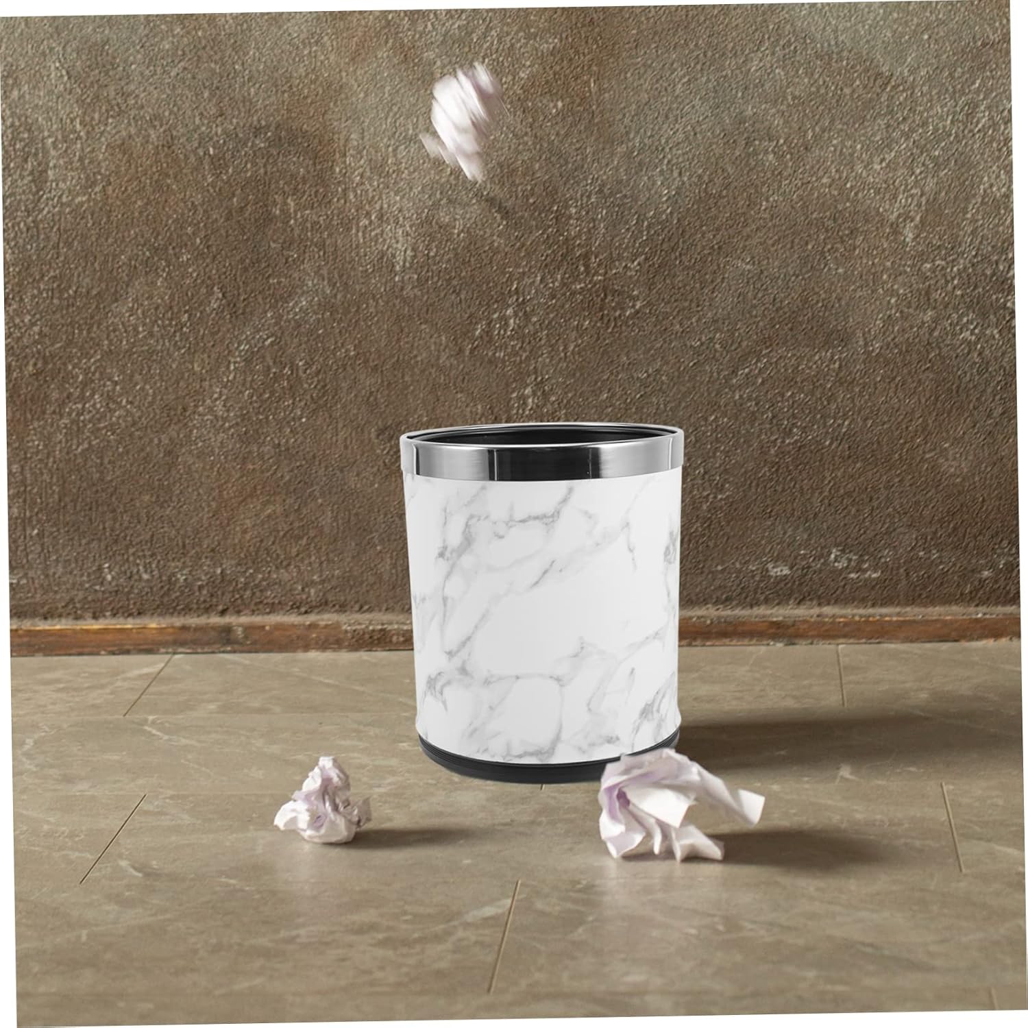 MAGICLULU Lidless Bathroom Trash Can Marble Finish Square Household Waste Bin for Living Room Kitchen and Office Convenient and Stylish Garbage Container