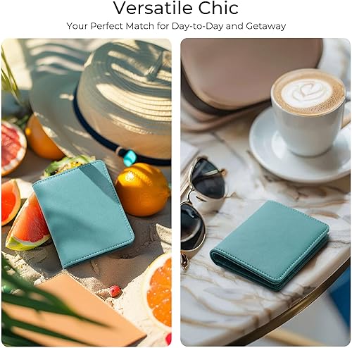 Miniatura 3 de Alldaily Pequeña cartera RFID para mujer, delgada, compacta, plegable, con bolsillo, mini monedero de viaje para mujer, Azul purista., Compacto