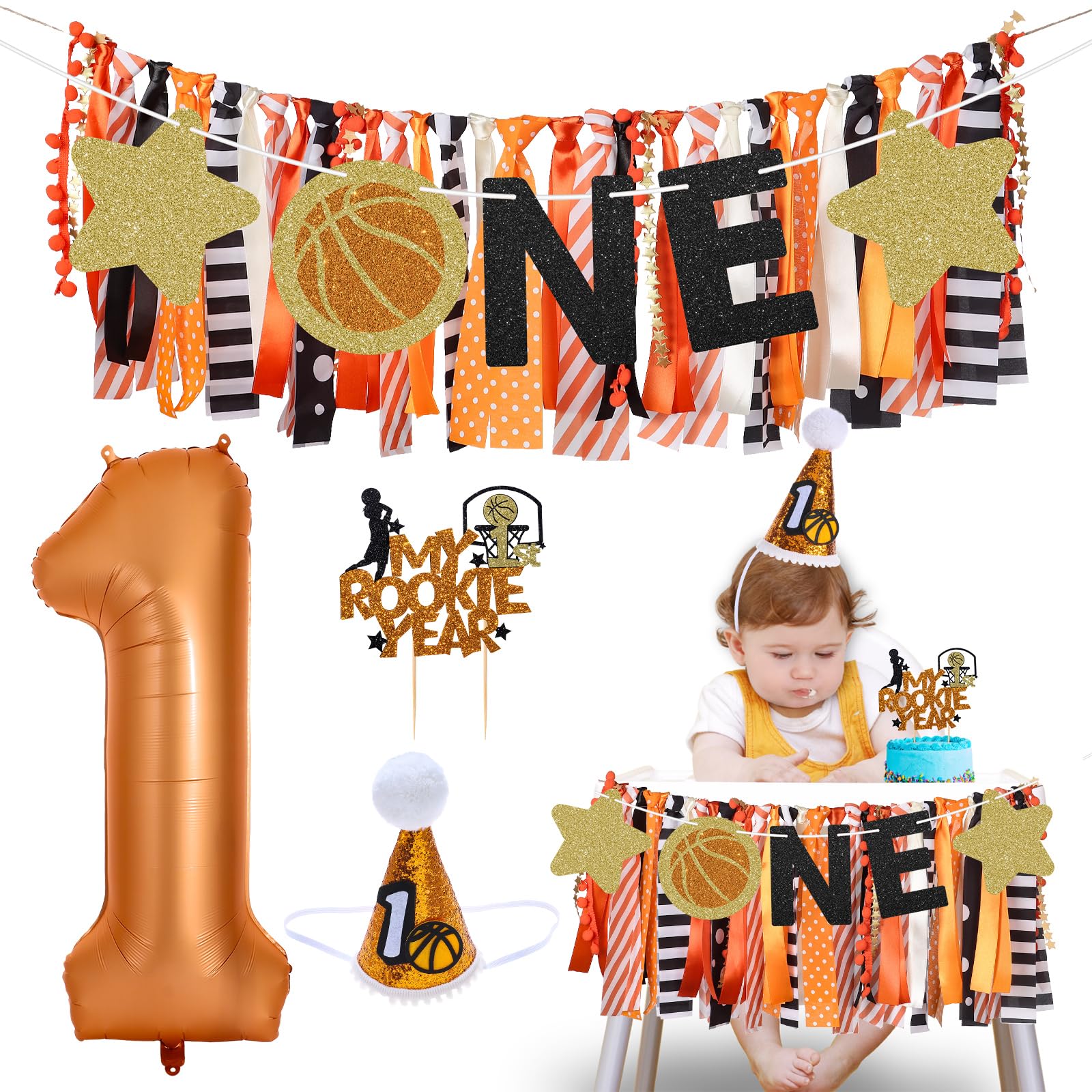 Basketball Highchair Banner for First Birthday Party Decorations
