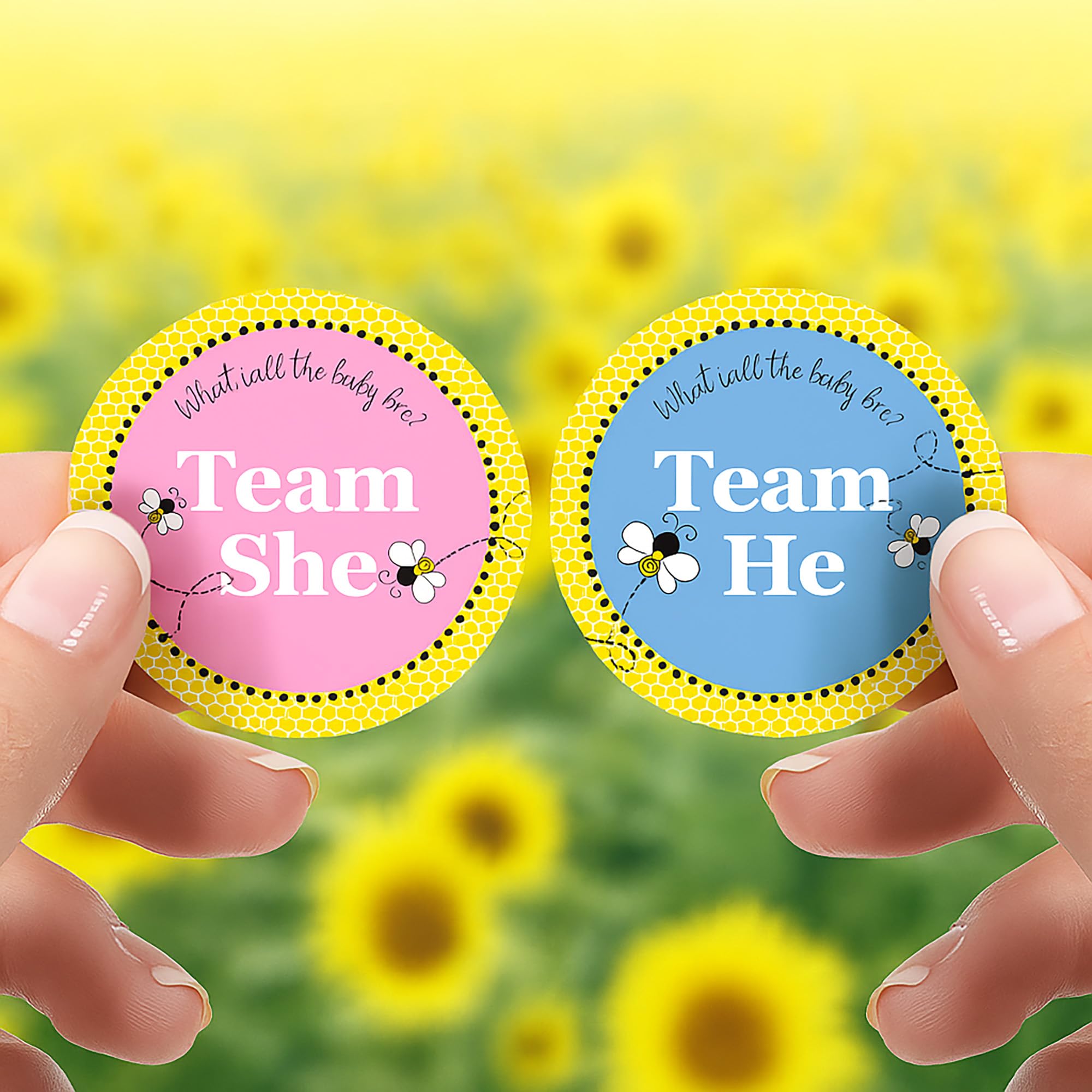What Will It Bee Gender Reveal Stickers - 40 Count, Team He or She - Boy or Girl Bee Themed Decorations