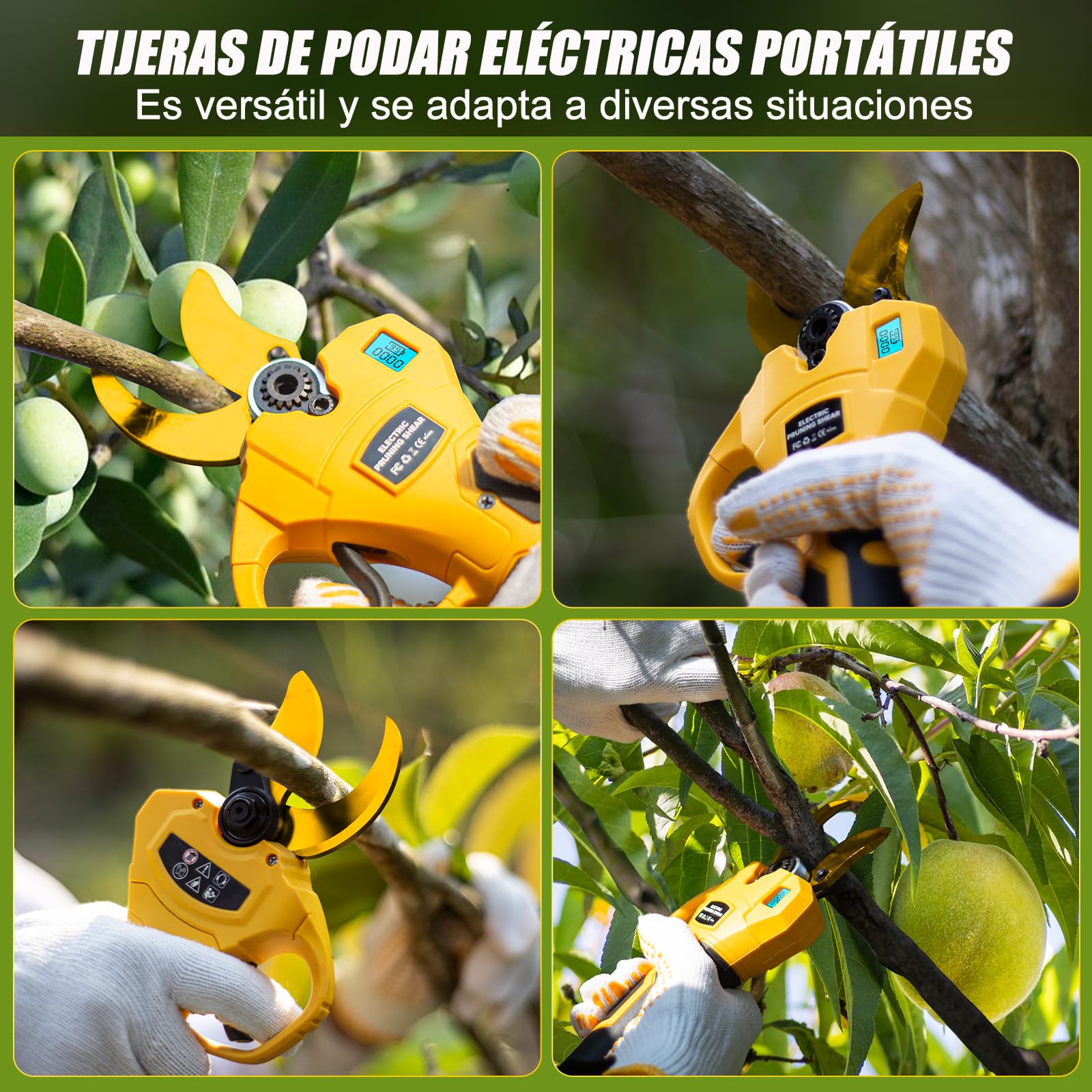 Tijeras de Podar Electricas, Apertura Máxima de La Hoja 50 mm, 4000mAh Batería Sharp Sk7, 2 Tamaños de Apertura con Monitor, Tijeras de Podar con Motor Brushless para Jardinería,Árboles Frutales