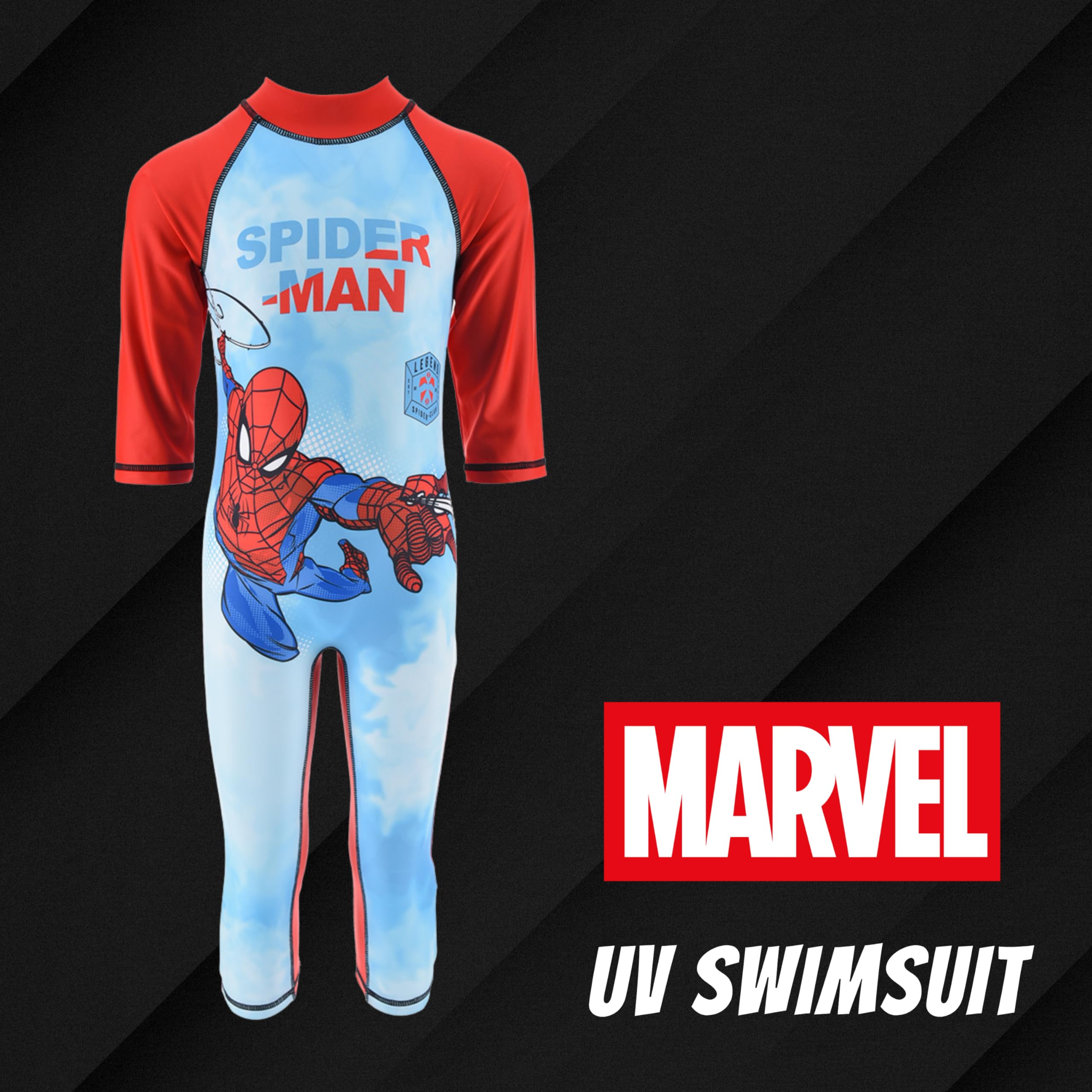 Marvel Spiderman Jungen Badeanzug, UV Schutz Badeanzug, Einteiliges Schwimmset, T-Shirt und Badehose, Größen 3 bis 8 Jahre