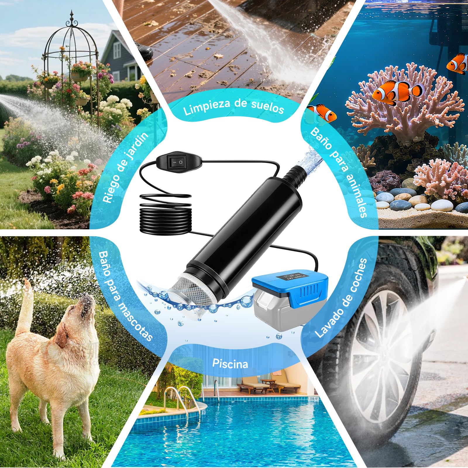 Mini Bomba de Agua Sumergible Compatible con Bosch 18V, 30 L/min Bomba de Agua a Batería Portátil para Barril de Lluvia, Piscina, Estanque y Riego de Jardín (Batería No Incluida)