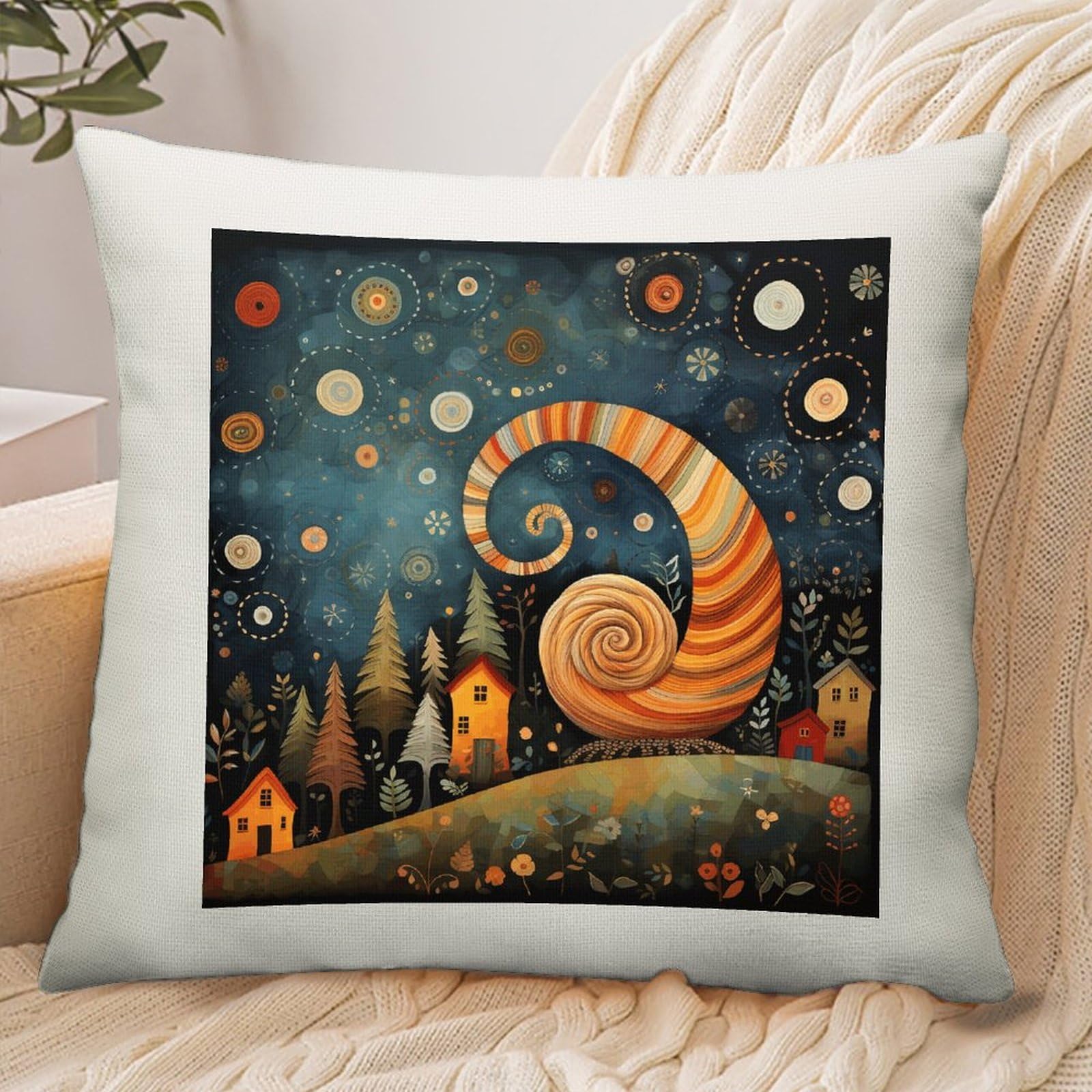 Adfgyerh Style Snail Element Picture Pillow Cover Breathable,Pillowcases Boho Decorative Envelope Closure,Throw Pillow Covers For Beach,Patio,Balcony,Couch Living Room 16 * 16In