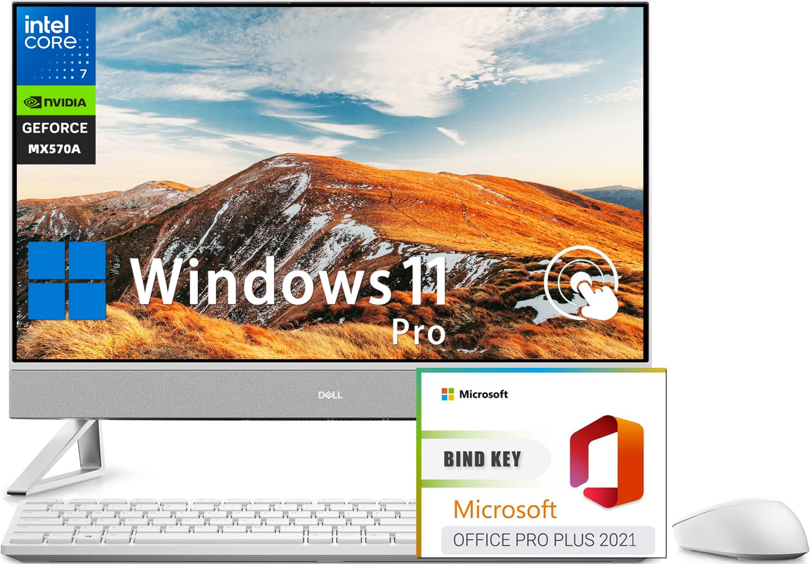 Dell Inspiron 7730 All-in-One Desktop, 27" FHD Touchscreen, Core 7-150U, 64 GB RAM, 2 TB SSD, NVIDIA GeForce MX570A, WiFi 6E, Wireless KB & Mouse Combo, Windows 11 Pro & MS Office Lifetime License