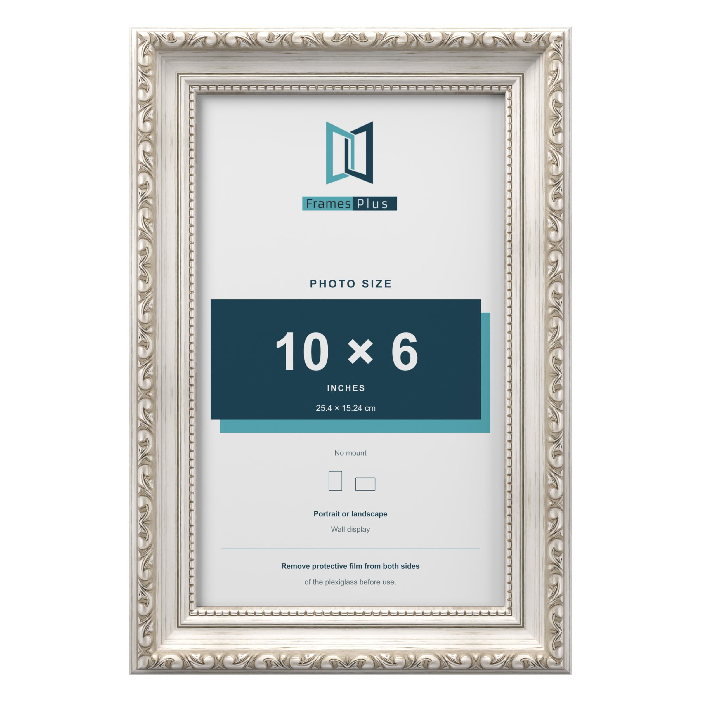 FramesPlus ORNATE Shabby Chic 10x6 Picture Frame, Silver