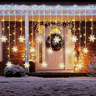 Koicaxy 94 LED 16 Snowflakes Lights, 8 Modes Snowflakes Curtain String Lights, Waterproof Curtain Lights for Bedroom, Suit...