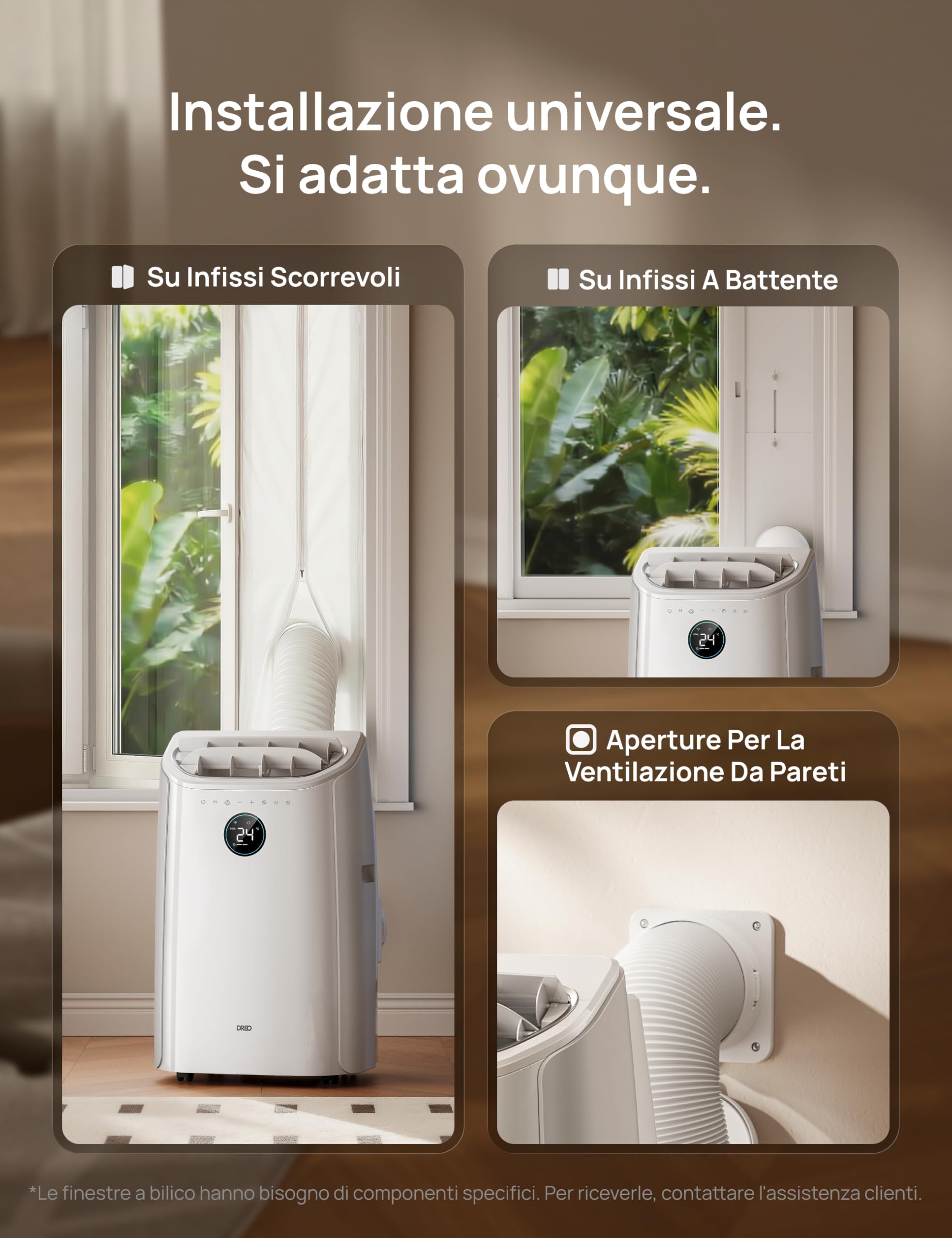 DREO climatizzatore portatile 12000 BTU 3-in-1 raffreddamento/ventilazione/deumidificazione, silenzioso per camera e ufficio, controllo app e vocale, senza drenaggio, kit finestra, 3,2 L/h, AC516S