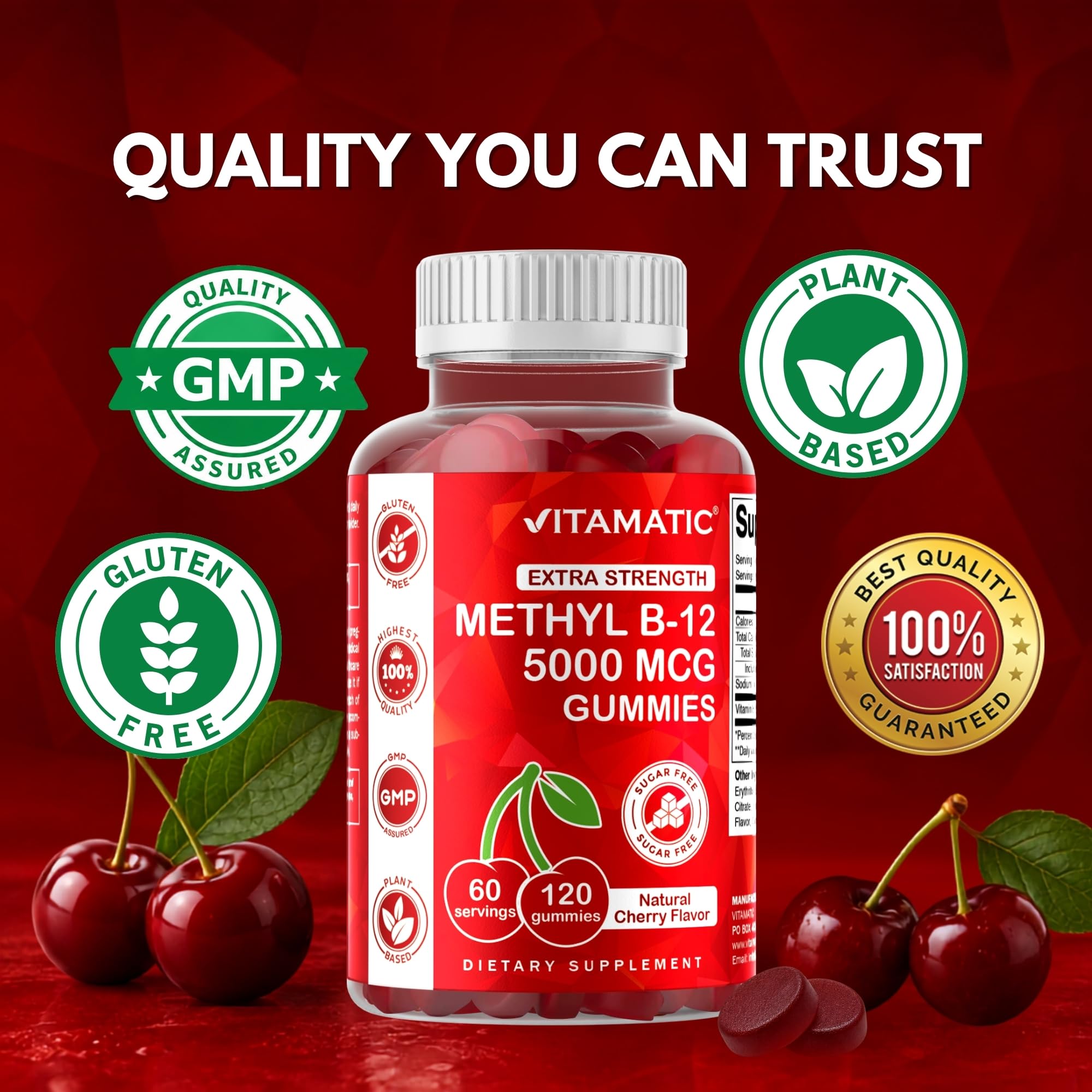 Vitamatic Methyl B12 5000 mcg, 120 Gummies, Natural Cherry Flavor — Amazon image 7