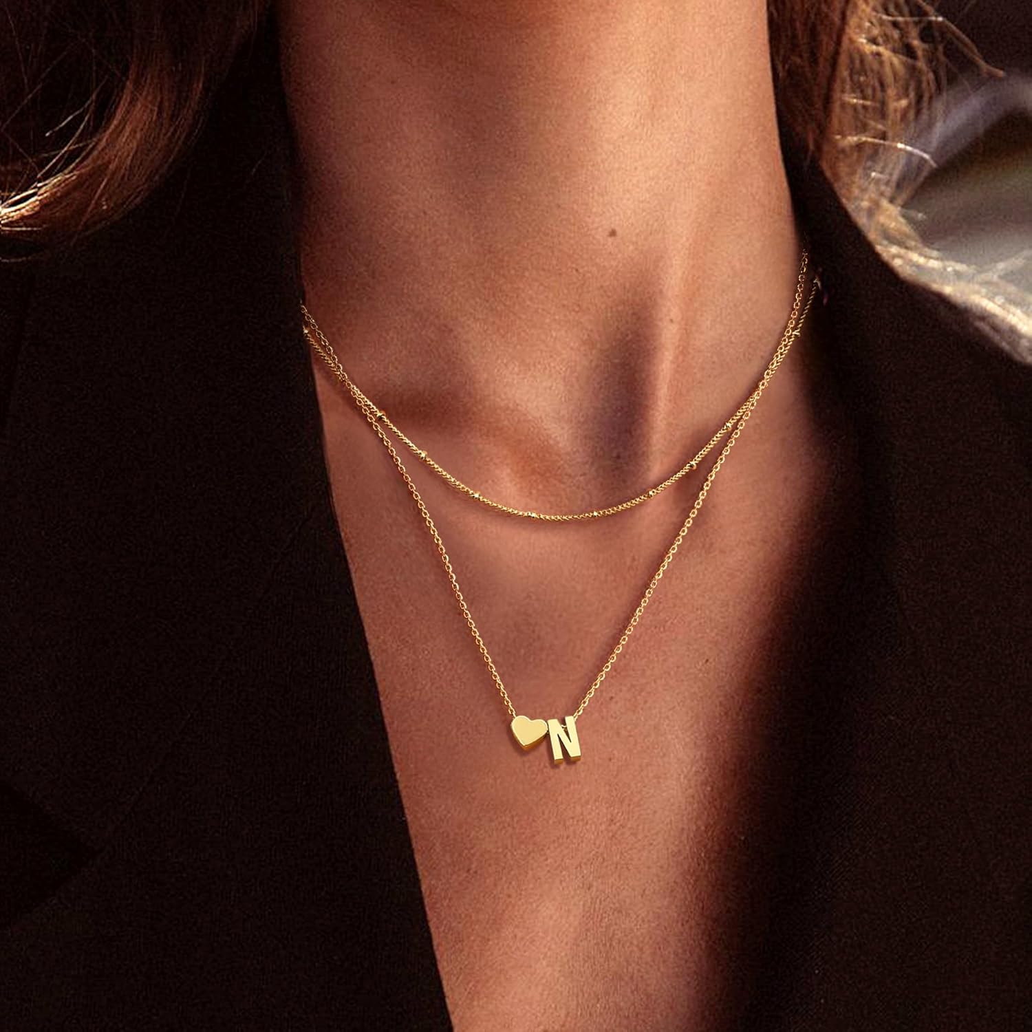 Krfy 14K Gold Plated Layered Initial Heart Necklace - Dainty Tiny Letter Heart Personalized Monogram Name Necklaces for Women Trendy Gold Plated Necklace Jewelry - Image 3