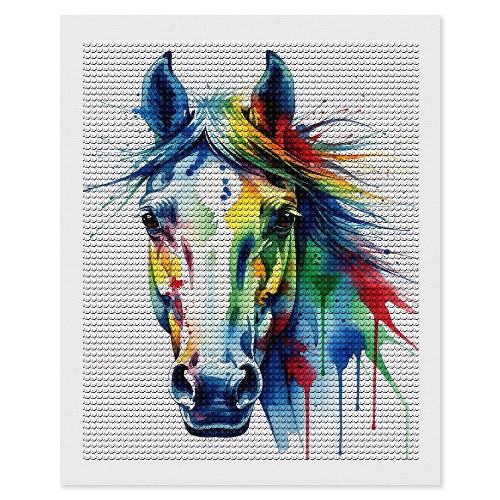 Junmoney Colorful Watercolor Horse Portrait Full Drill Diamond Painting Kit 16"x20", Mindful Craft Activity, Bedroom Decor, for Adults, Gift Idea