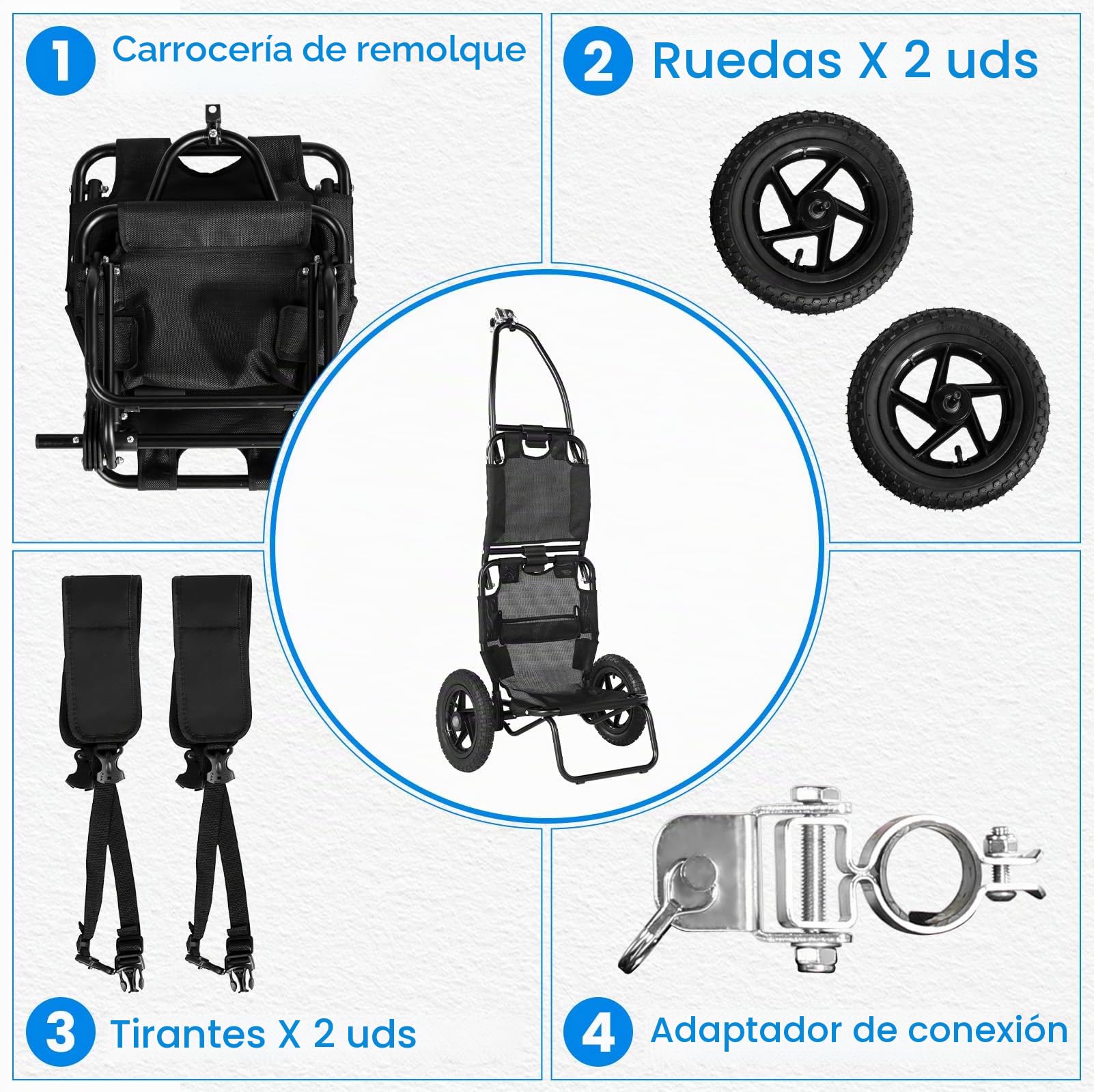 SEPNINE® Remolque de carga bicicleta 2 en 1, remolque de bicicleta, carro de la compra, carro de mano, marco de acero de aleación, fácilmente plegable con neumáticos de 30 cm, peso de carga de 20 kg