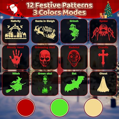 Miniatura 2 de Proyector de luces navideñas 12 en 1 para interiores y exteriores  3D dinámico JesúsSanta TrineoFantasmaArañaMurciélago Decoración de Navidad, Luces