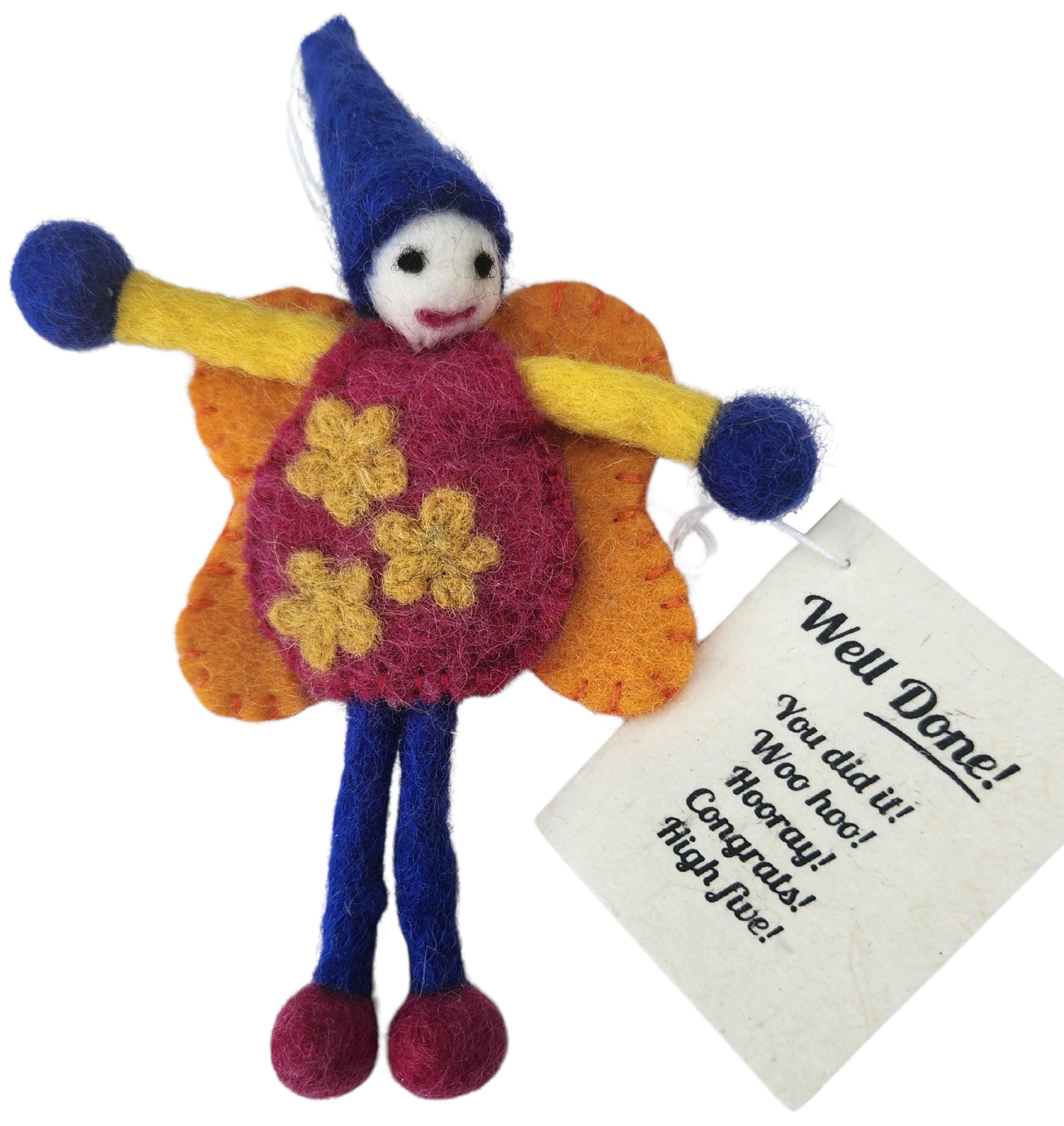 Siesta 'Well Done' Colourful Felt Fairy/Pixie with Message Gift Tag