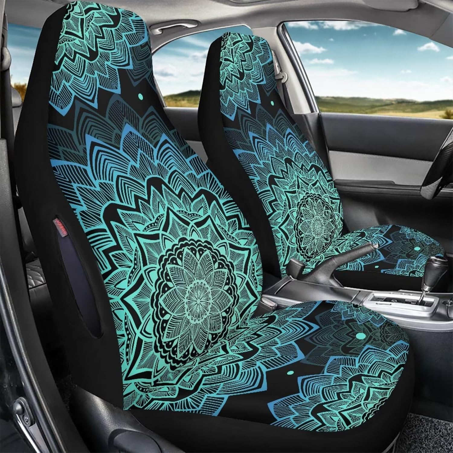 Bulopur Blue Boho Car Seat Covers Airbag Compatible Waterproof Auto Front Seat Covers 2 Pack Universal Car Interior Accessories for Women Girly Gifts