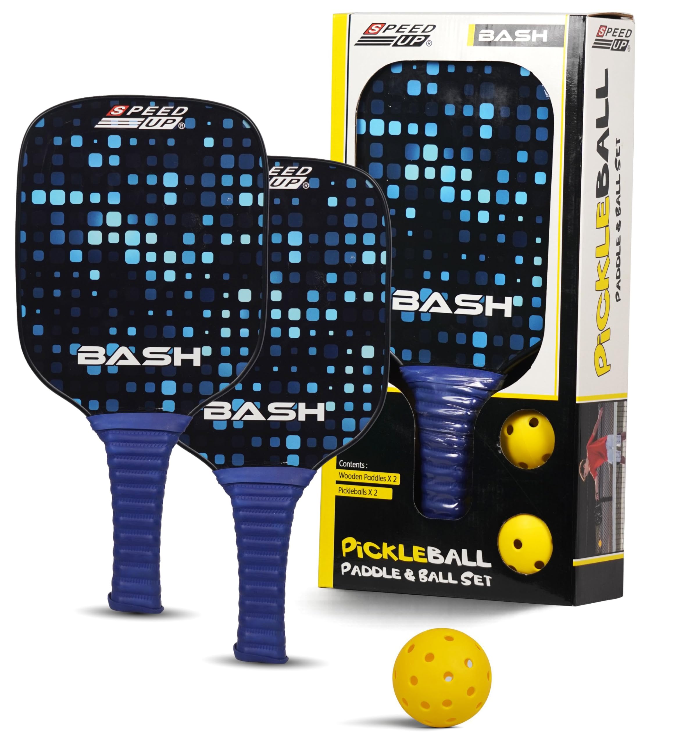 SPEED UP Bash Pickleball Paddle Set with 2 Pieces Paddles & 2 Pieces Pickleballs (Black/Navy)-image-18