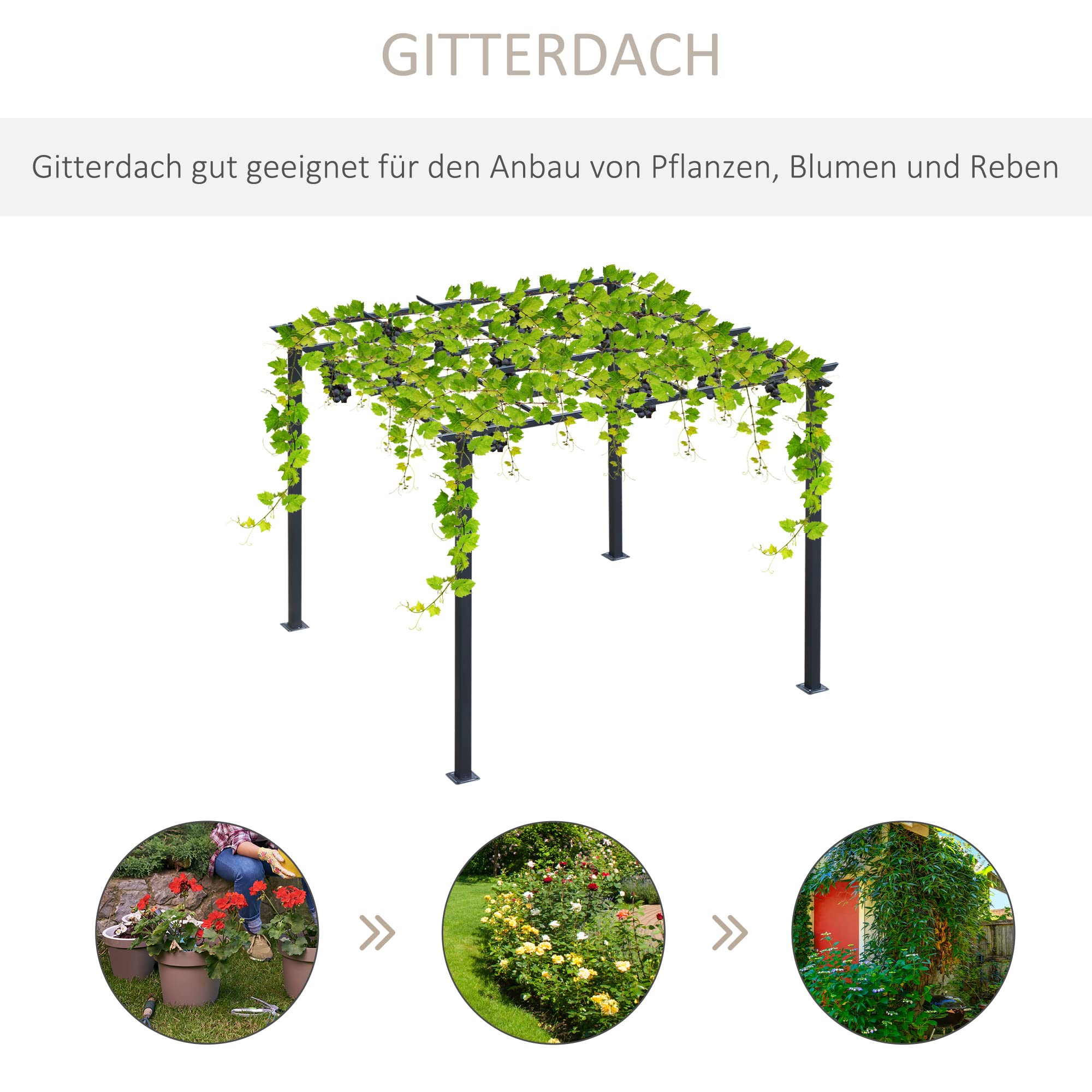 Outsunny Rosenpavillon Pflanzbogen Rosenbogen Rankhilfe Garten Pavillon wetterfest Metall Schwarz 2,97 x 2,95 x 2,3 m