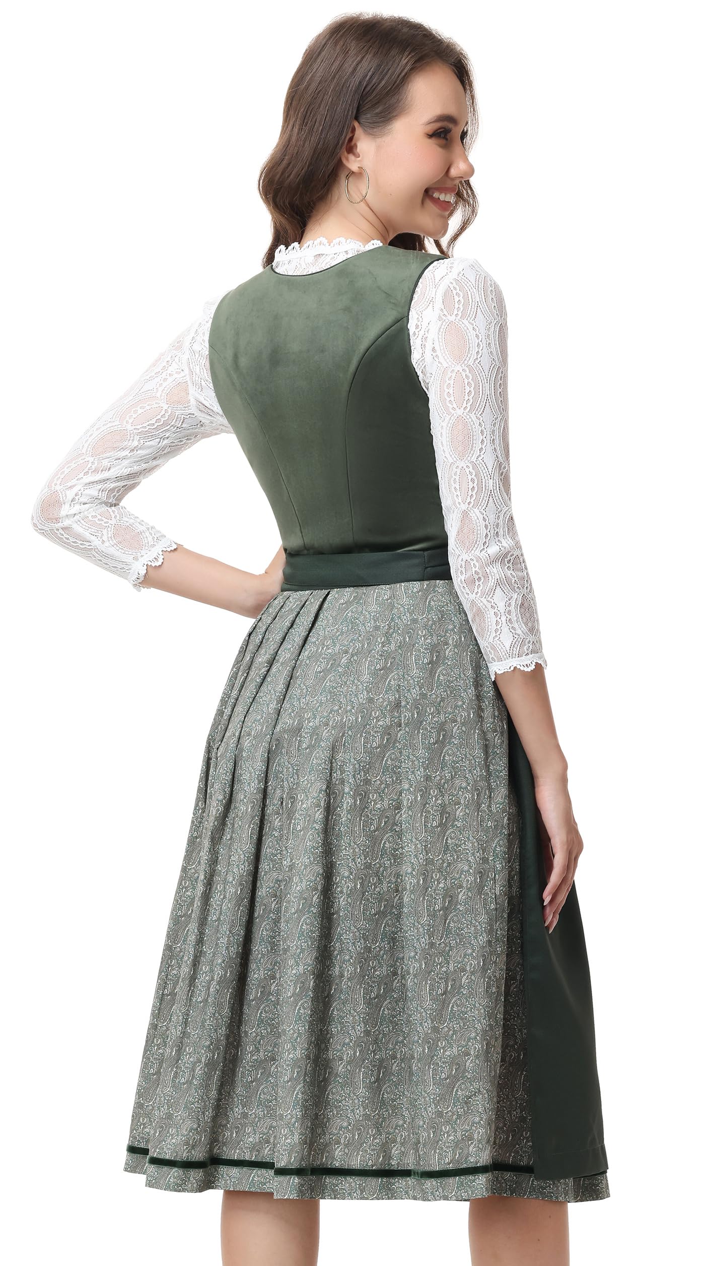 ELFIN Damen Midi Dirndl Samt Trachten Dirndlkleid Elegante Trachtenkleid für Oktoberfest inkl. Dirndlschürze Gr. 34-46