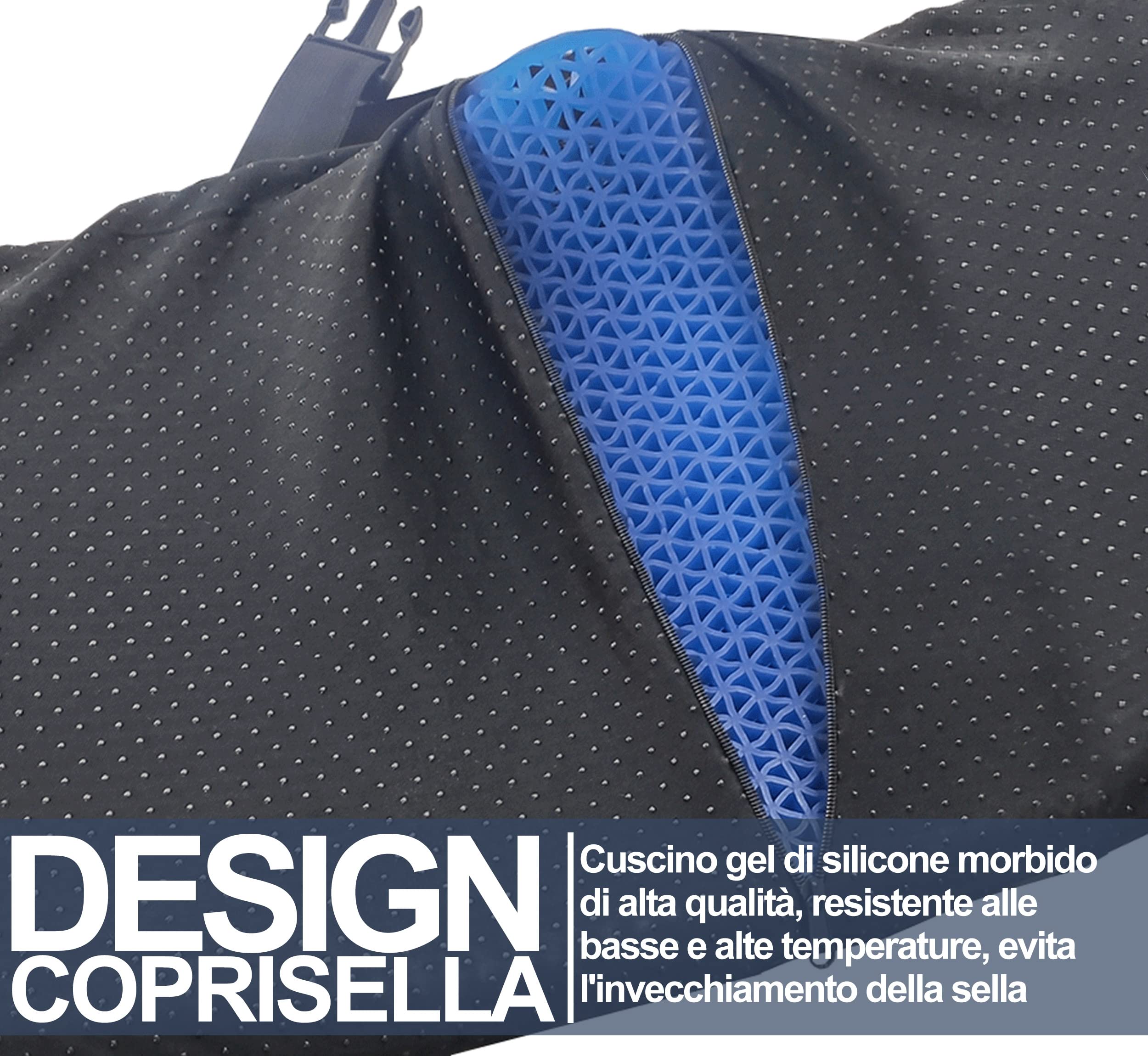 Auto Accessori Lupex Cuscino Per Sedile In Gel per Moto e Sooter in 3d, Coprisella Copertura Sella, Coprisedile Regolabile Antiscivolo Traspirante e Flessibile, misure 62 x 29 x 3 cm