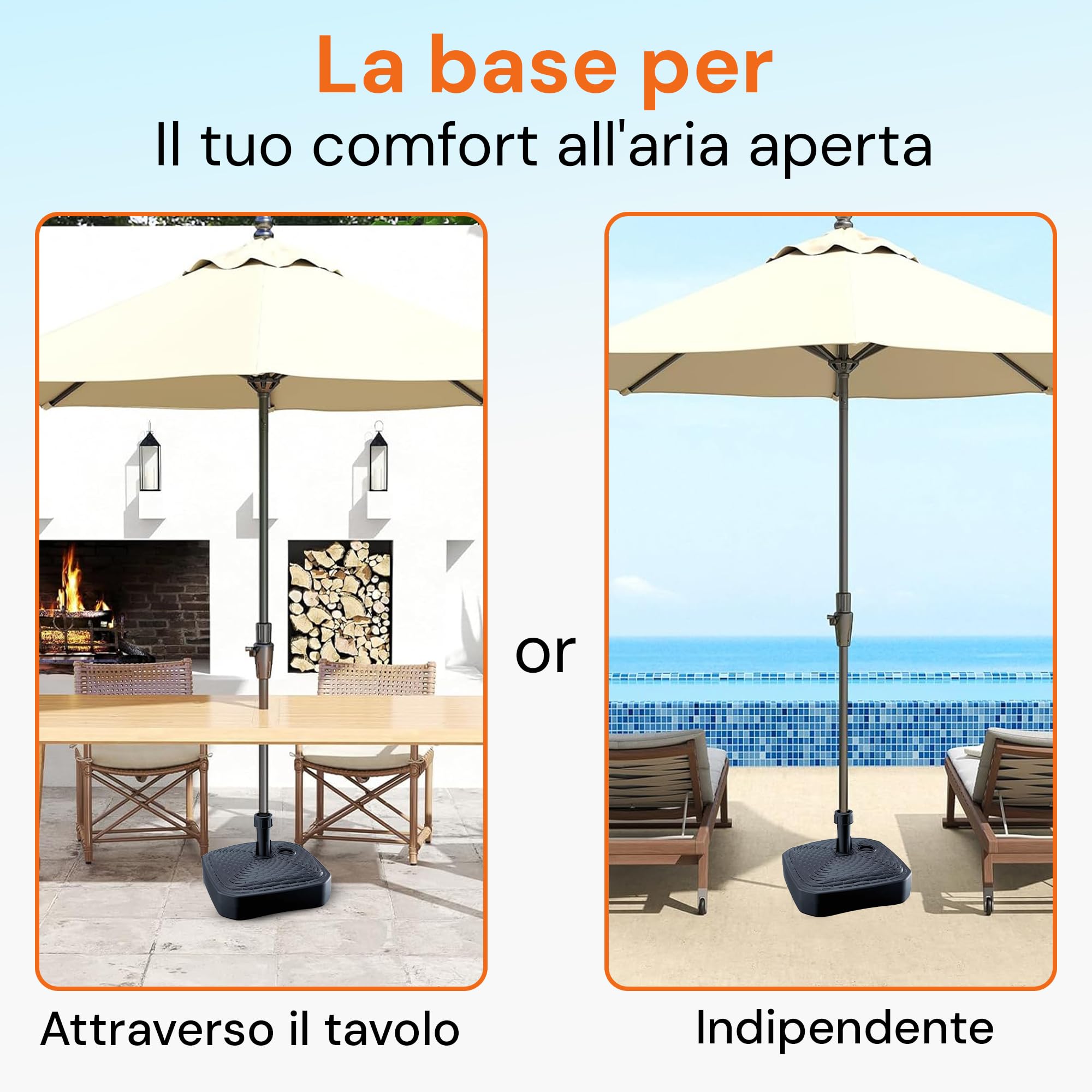 GARDENIX Base per ombrellone, Rotondo, Bianco, Effetto Rattan, in plastica, riempibile con Sabbia, Acqua, Ghiaia in Giardino, Spiaggia, terrazzo, portaombrelli