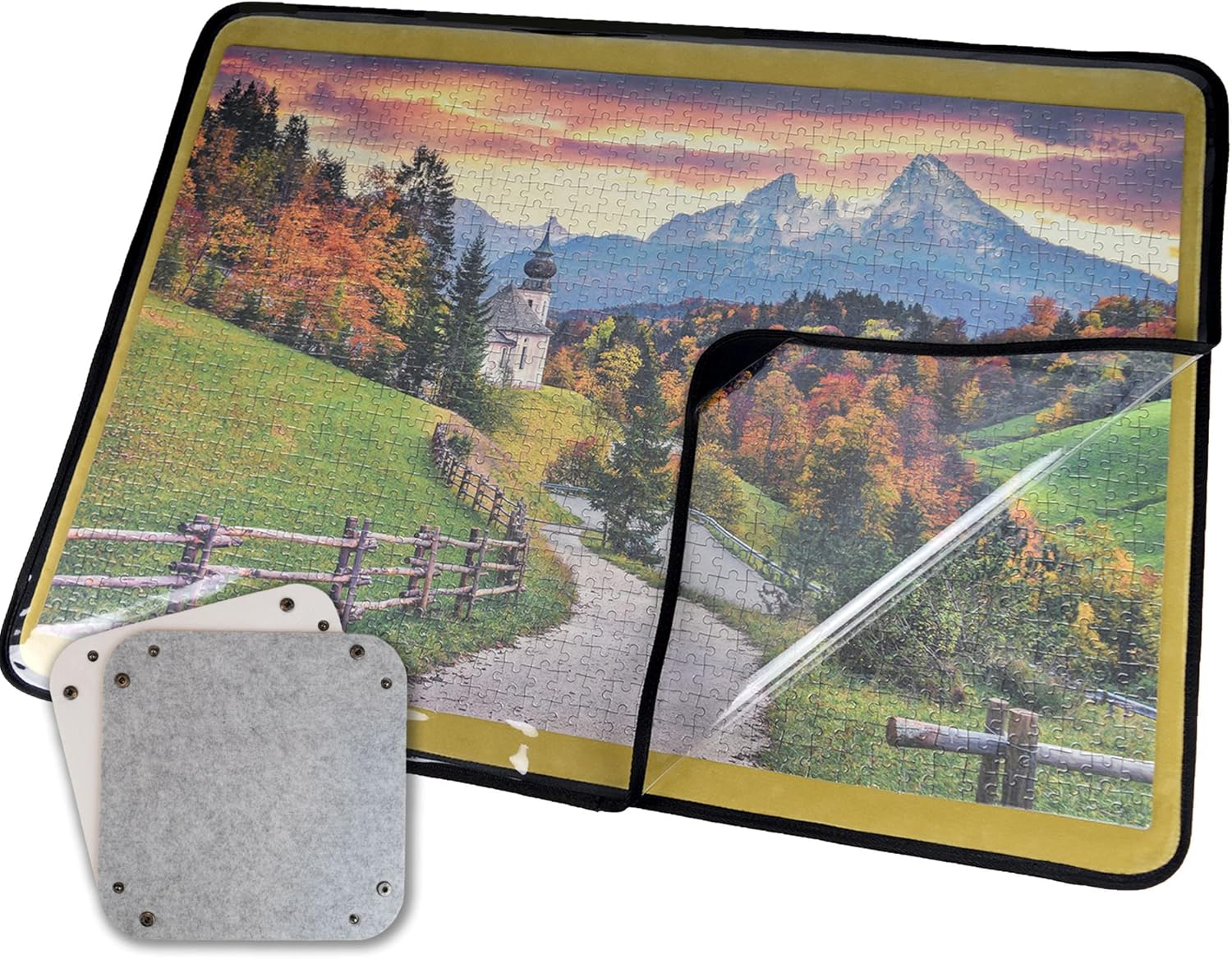 Puzlex Puzzle Accessories Set with Jigsaw Puzzle Board with Cover and 2 Felt Puzzle Trays - Portable Puzzle Mat for Jigsaw Puzzles - Puzzle Saver Board for up to 1000 Pieces : Toys & Games
