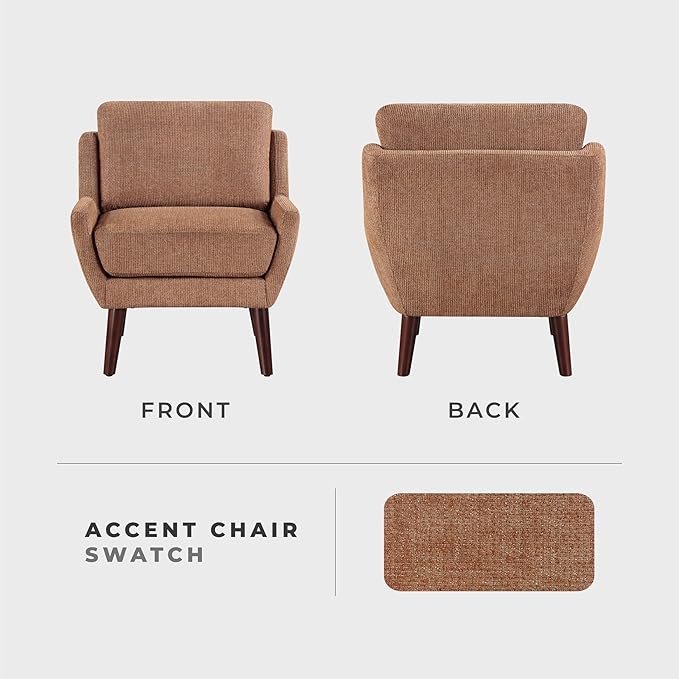 Sillón Lounge Chenille Naranja Patas Madera miniatura 4