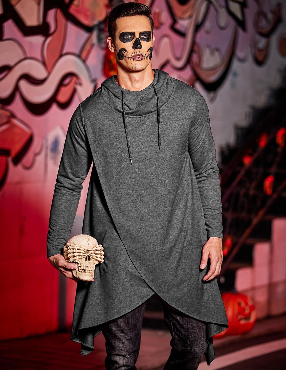 COOFANDY Men's Hooded Poncho Cape Cloak Casual Asymmetric Hem Hoodie Sweatshirts