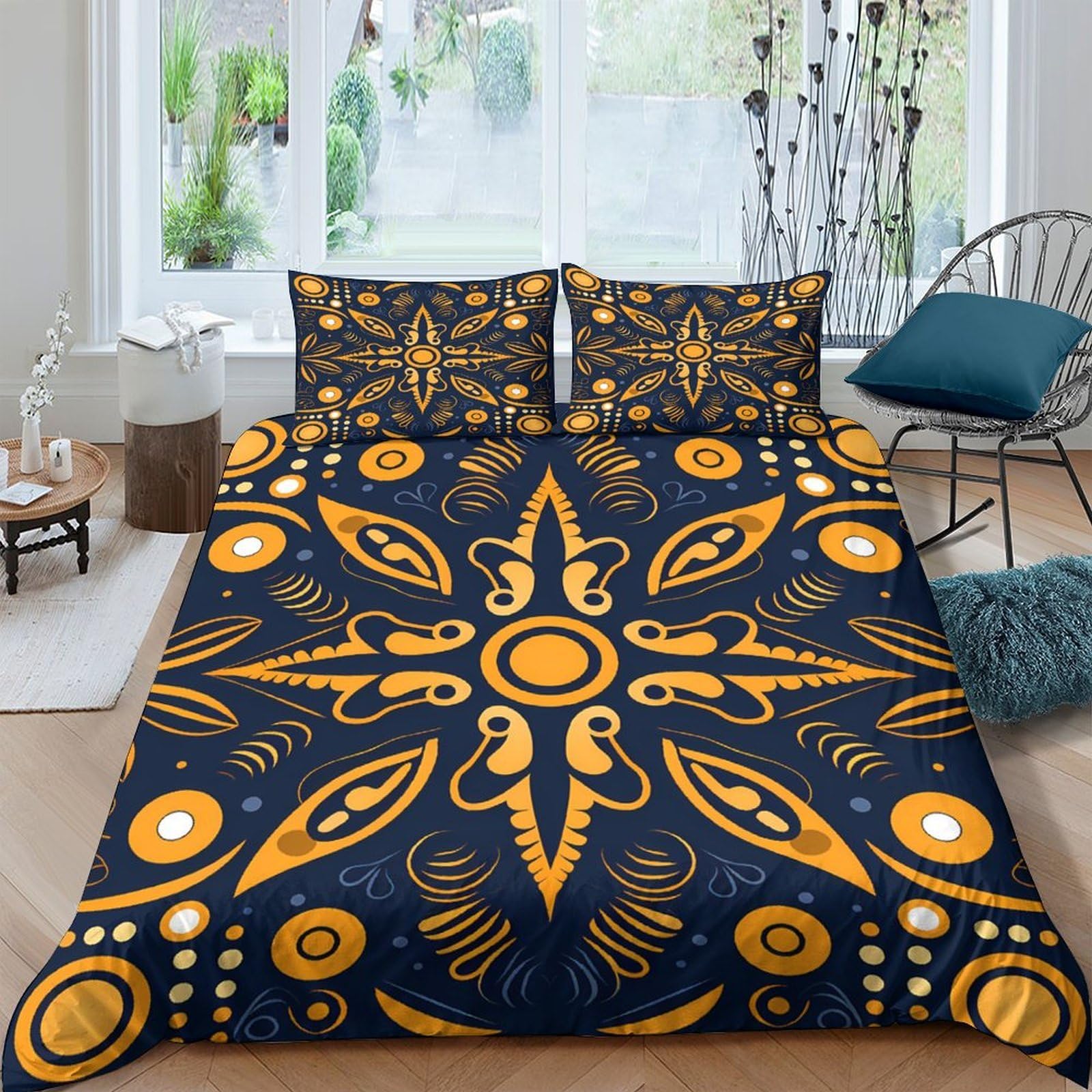 Ctjqhvkz Style-8 3D Printed African Tribal Fitted Sheet Microfiber Soft Orange Blue Mandala Mattress Cover For Bedroom Dorm Decor Single（135X200cm）