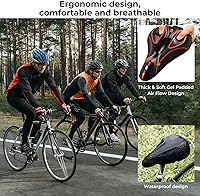 Vista 5 de YOUNGDO Cojín de asiento de bicicleta con funda impermeable, almohadilla de asiento de bicicleta de gel para sillín estrecho, absorción de golpes