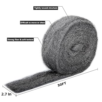 30Ft(10oz) Steel Wool Roll, Coarse Wire Fabric for Pest Control, Hardware Gap Blocker & Animal Proofing in Home & Garden (DIY Kit)