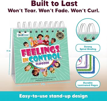 SkillEase Feelings in Control Flip Book, Calm Down Corner Supplies, Emotion Chart for Kids, Autism, Feeling Book for Kids, Self Regulation, Calming Corner