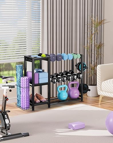 Miniatura 2 de 3-Tier Dumbbell Rack Stand Only - Adjustable Weight Rack for Home Gym, Heavy-Duty Weight Stand for Dumbbells Kettlebells Foam Roller Yoga Mats,