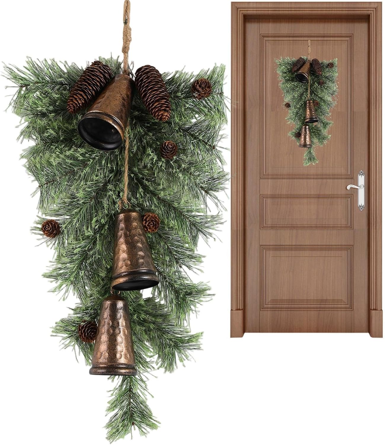 Christmas Teardrop Swag, Realistic PE Greenery with Metal Frame for Door