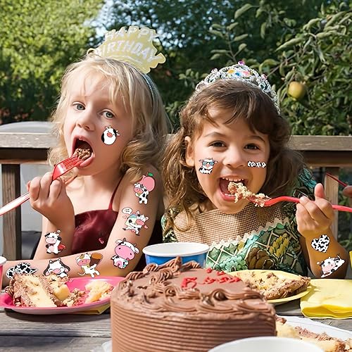 Miniatura 9 de 96 tatuajes temporales precortados de vaca para niños, suministros para fiestas de cumpleaños de animales de granja, decoraciones y recuerdos,