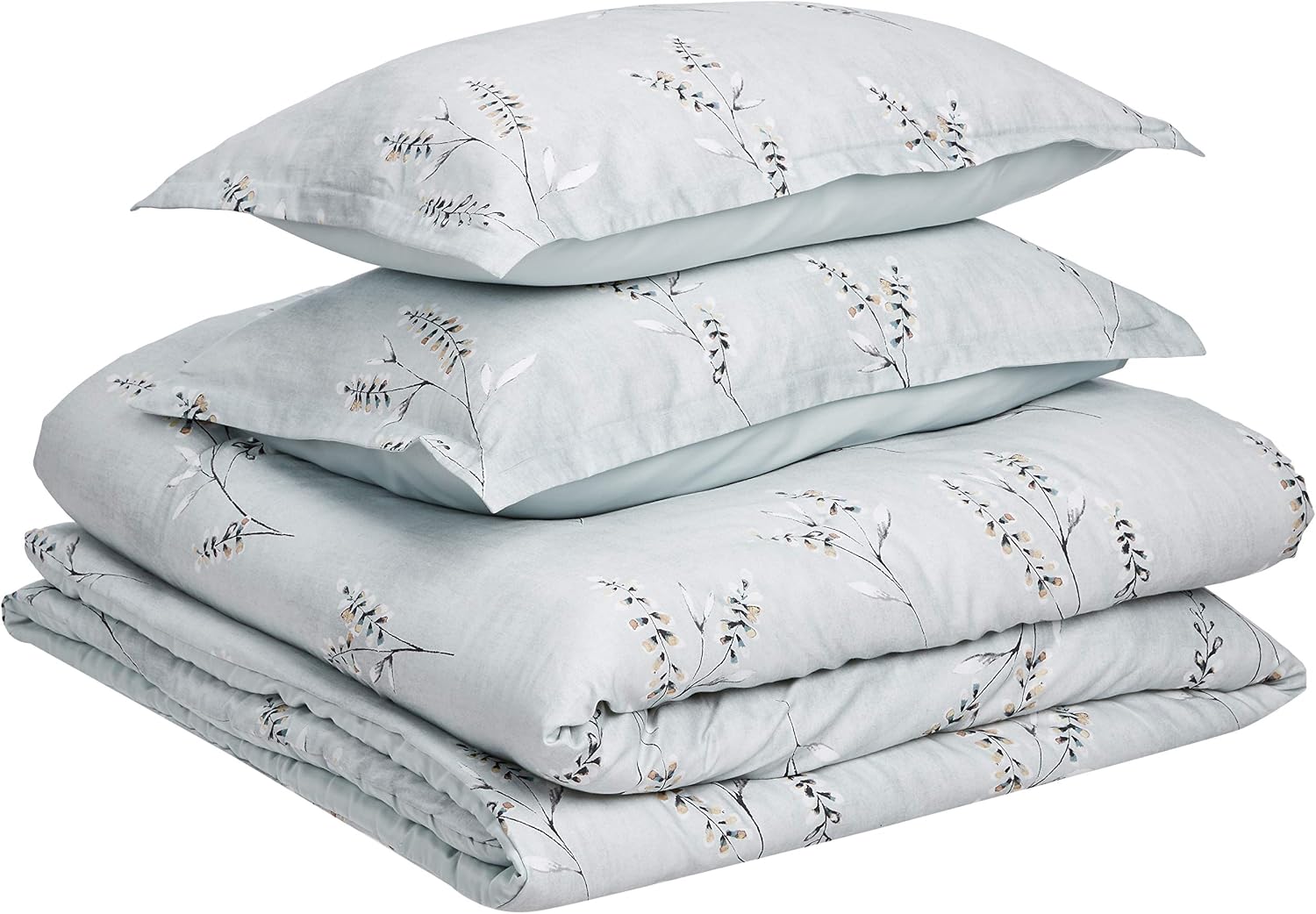 Amazon Basics All-Season Reversible Comforter Set - 100% Cotton Fabric with Microfiber Fill - King, Aqua Twigs