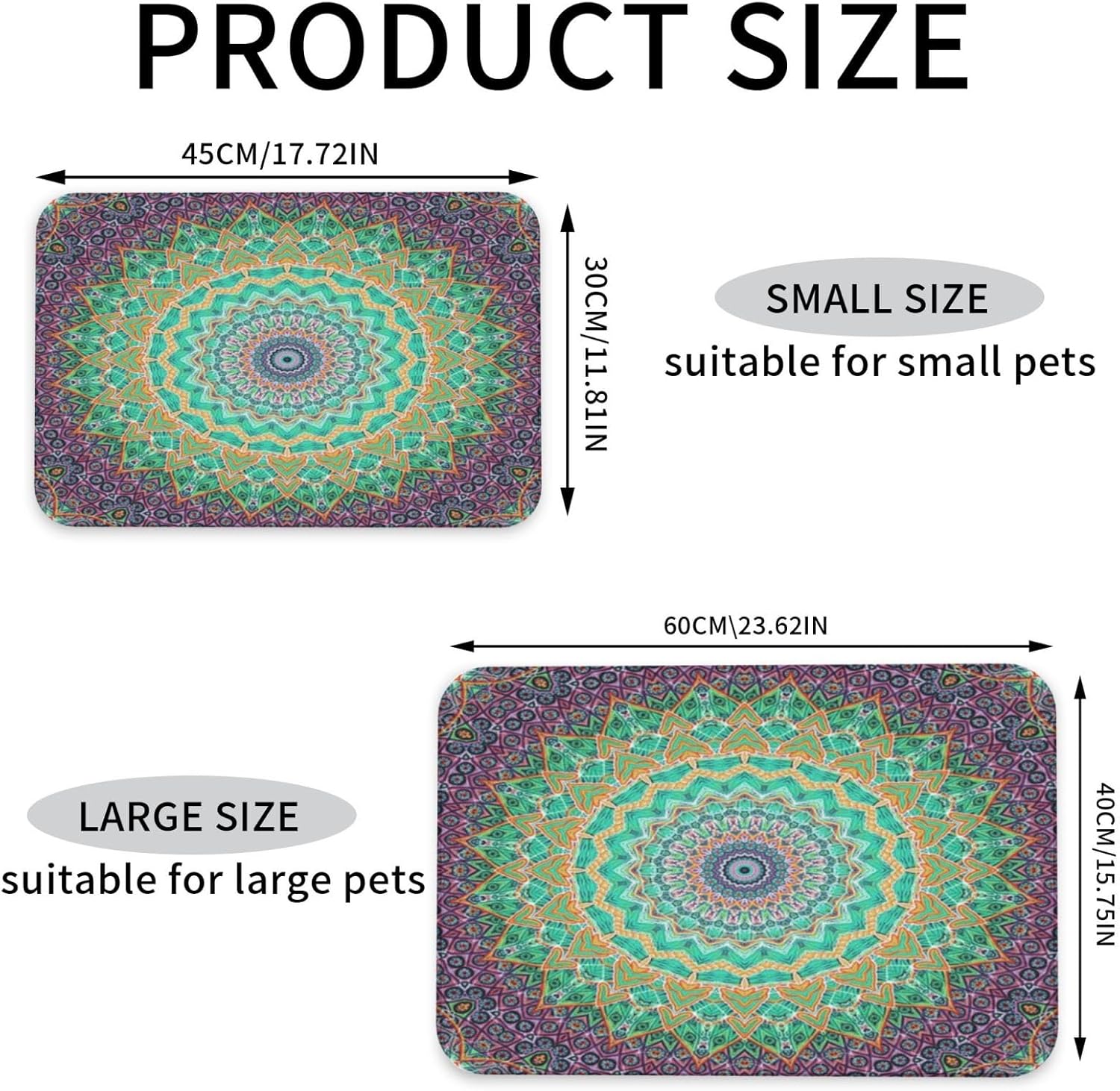 Mandala Flowers Pet Feeding Mat-Absorbent Quick Dry Pet Cat Dog Food Mat Non Slip Waterproof Rubber Dish Placemat
