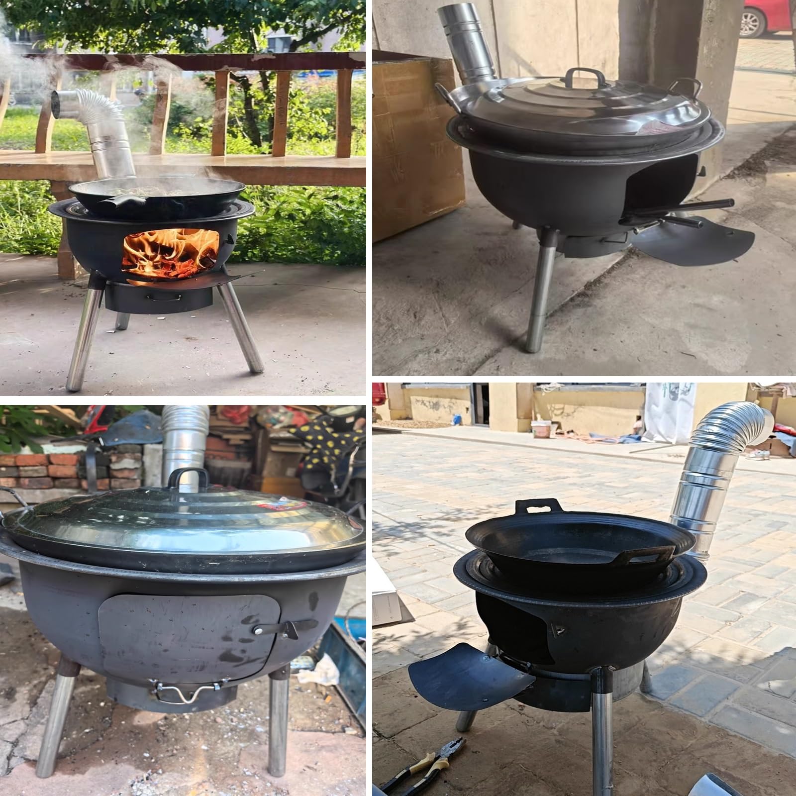 Stufa Da Campeggio Portatile Con Kit Camino, Cassetto Cenere, Gambe Rimovibili, Multi-Combustibile Per Campeggio, Cucina Casa, Uso Cortile(52 * 52 * 53cm)