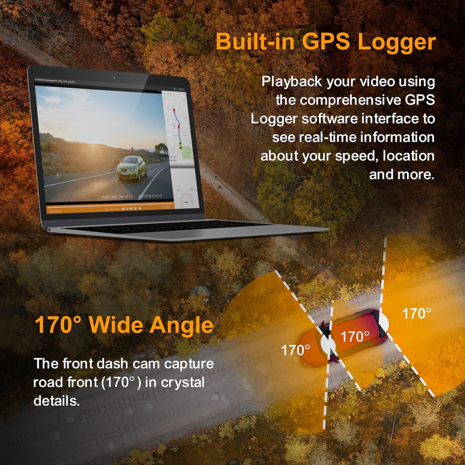 REXING M3 Dash Cam installed in a car, showing the view from the driver's seat.