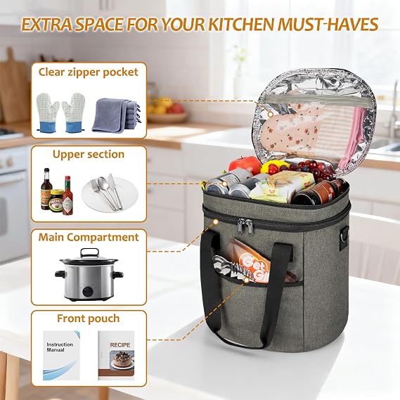 LUXJA Oval Insulated Slow Cooker Bag Compatible with 3 Quart CrockPot, Gray