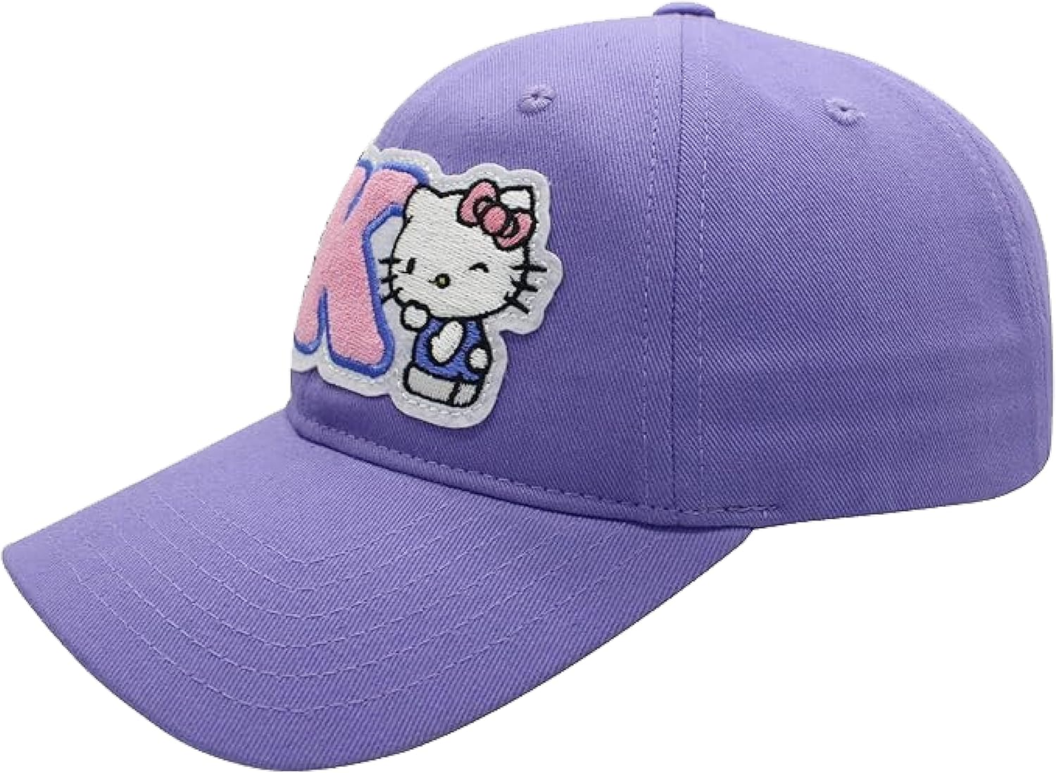 Hello Kitty Baseball Cap, Kuromi Adjustable Cotton Dad Hat with Curved Brim, Chenille Patch, Purple, One Size